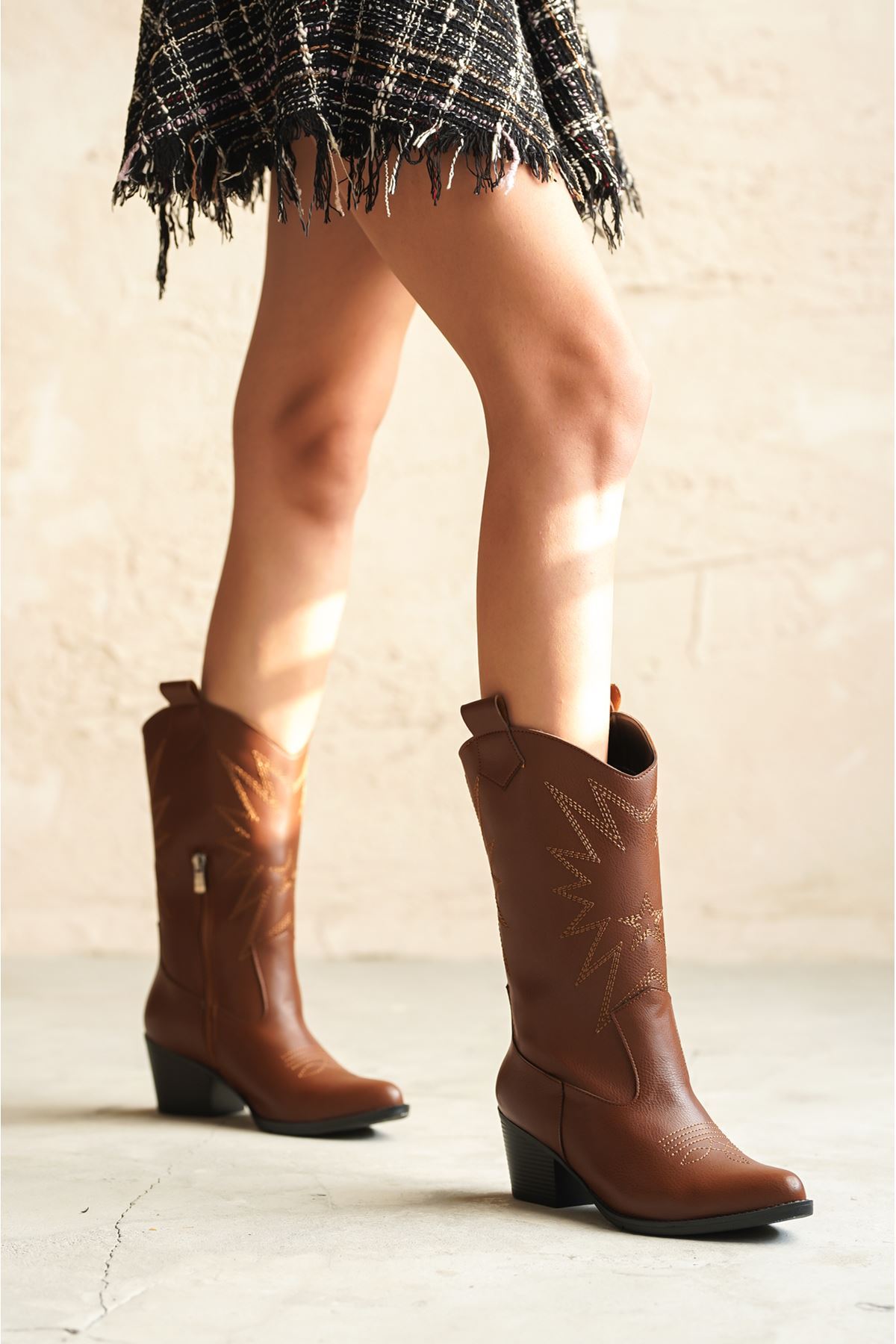 Kadın Costa Kovboy Çizme - Taba-Deri