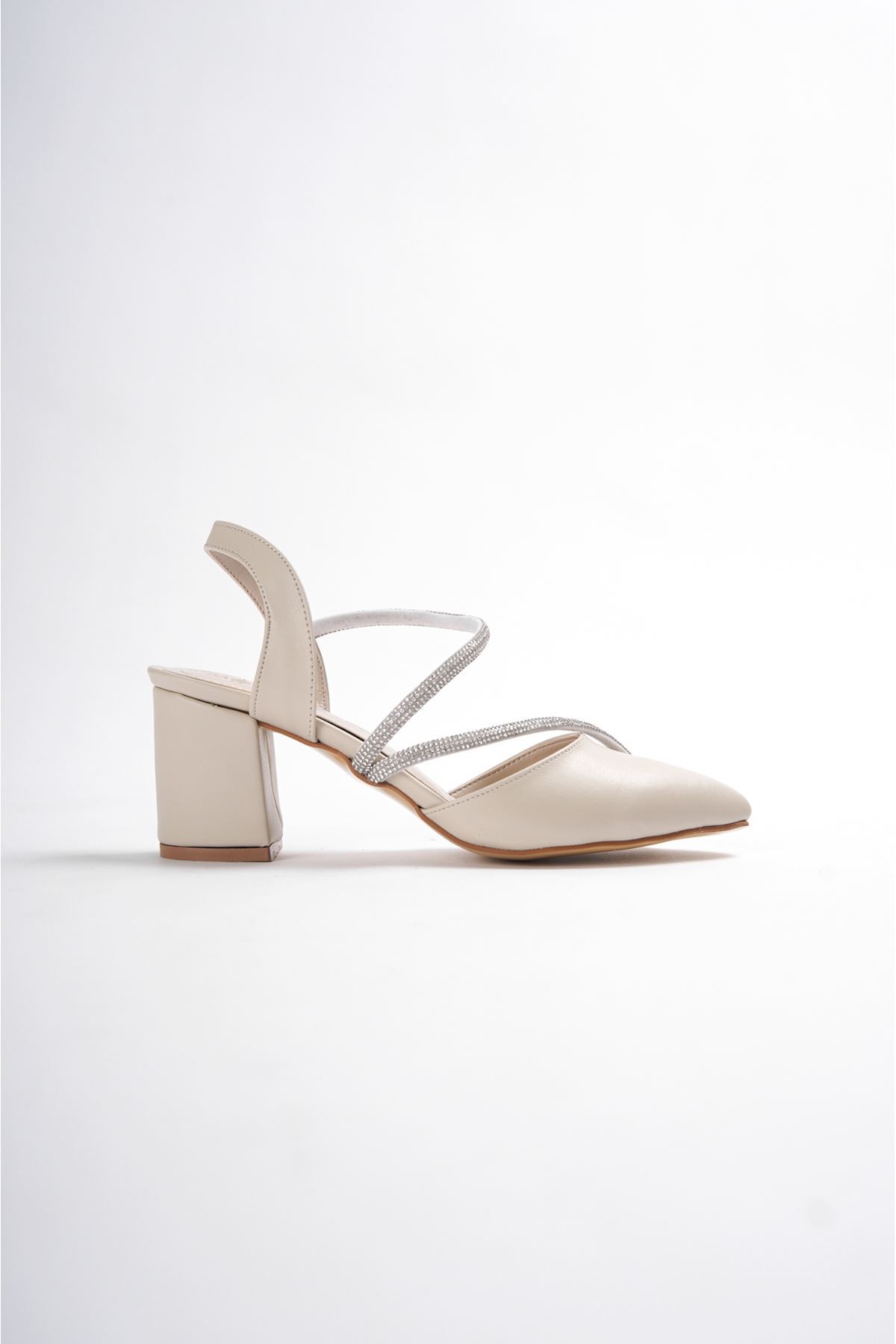 Kadın Orlia Taşlı Topuklu Ayakkabı - Ten Deri