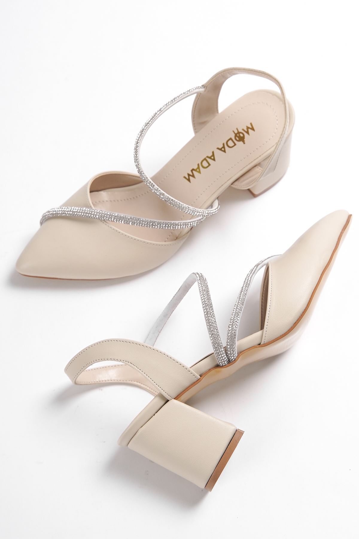 Kadın Orlia Taşlı Topuklu Ayakkabı - Ten Deri