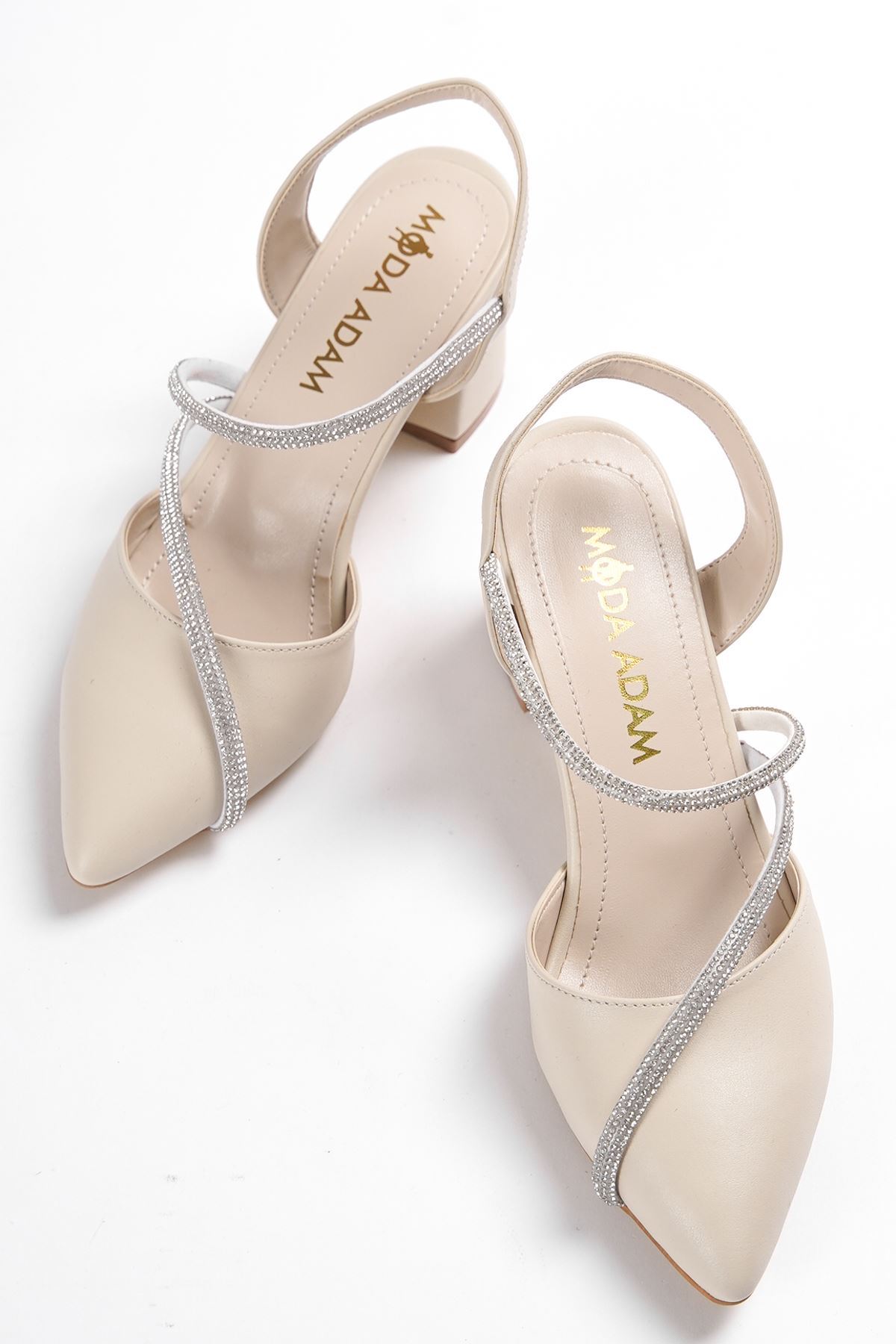 Kadın Orlia Taşlı Topuklu Ayakkabı - Ten Deri