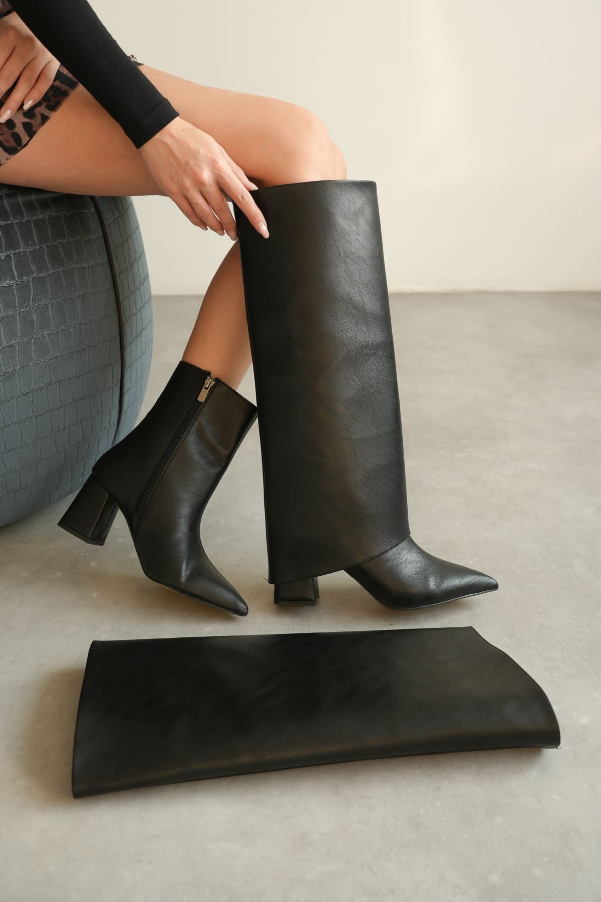 Kadın Wanda Tak Çıkar Çizme - siyah-deri