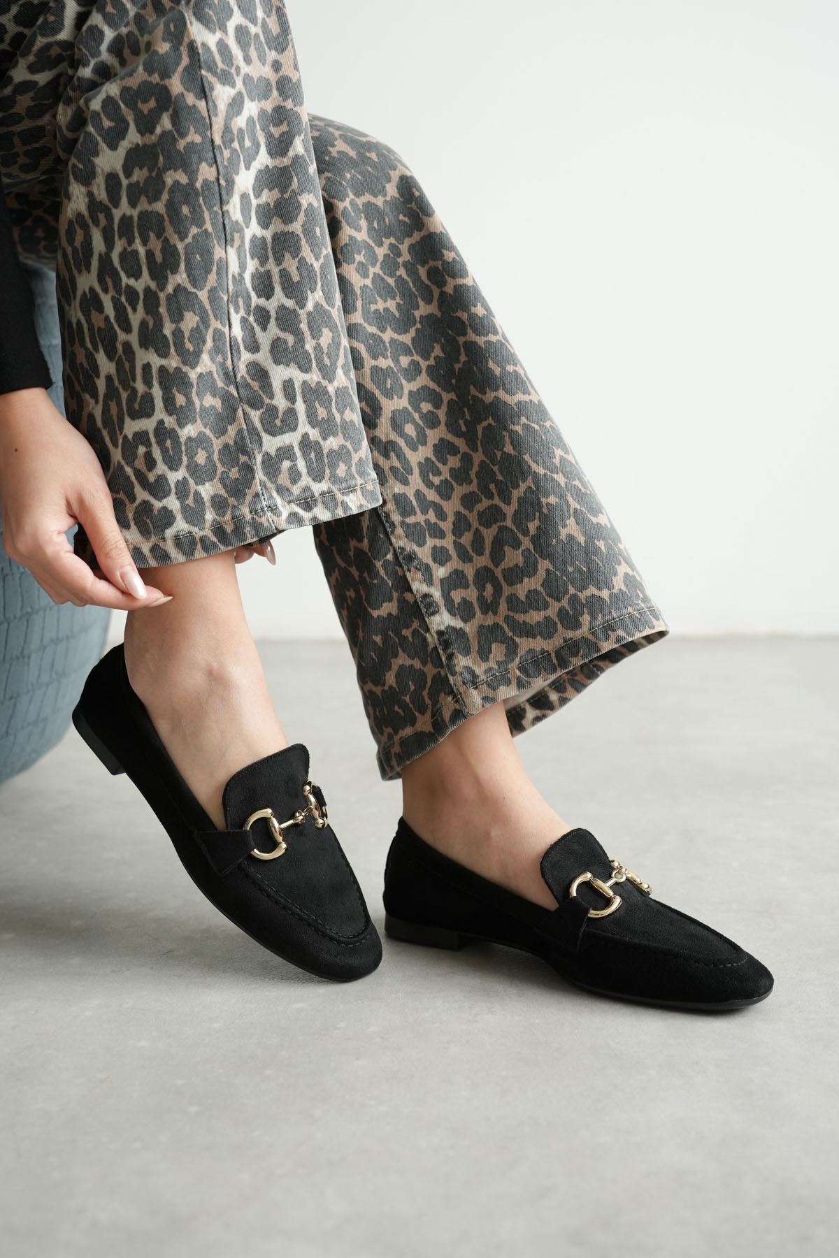 Kadın Pixo Düz Taban Babet - Siyah Süet