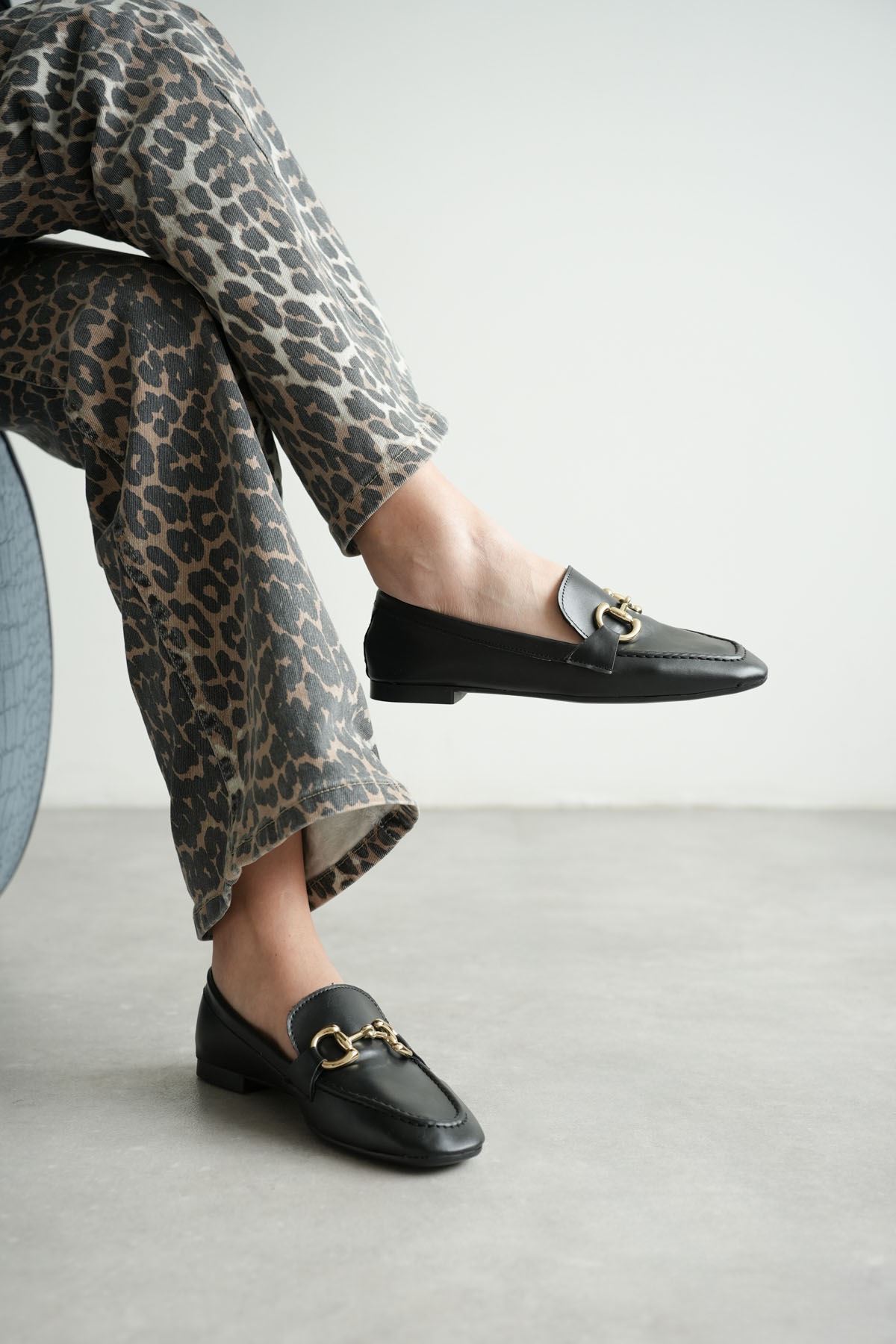 Kadın Pixo Düz Taban Babet - siyah-deri