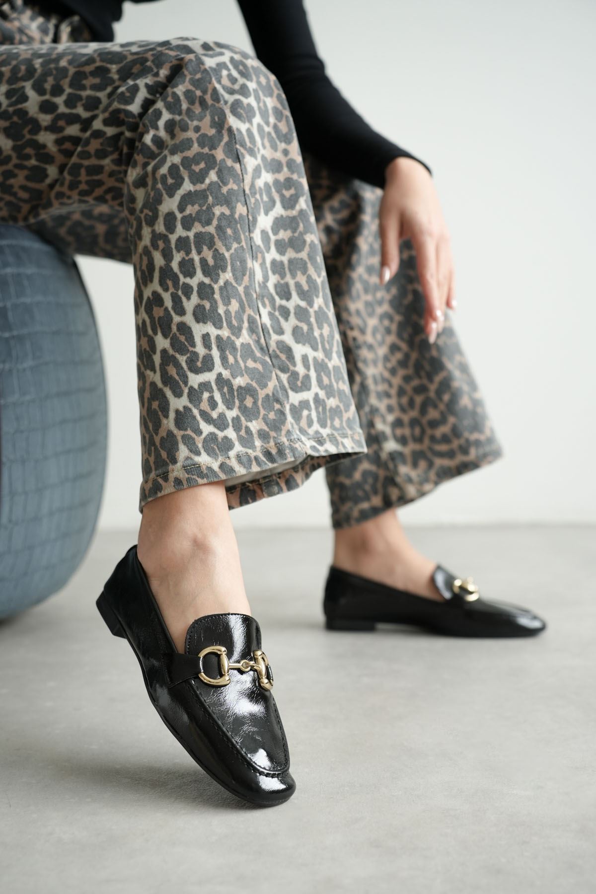 Kadın Pixo Düz Taban Babet - siyah-rugan