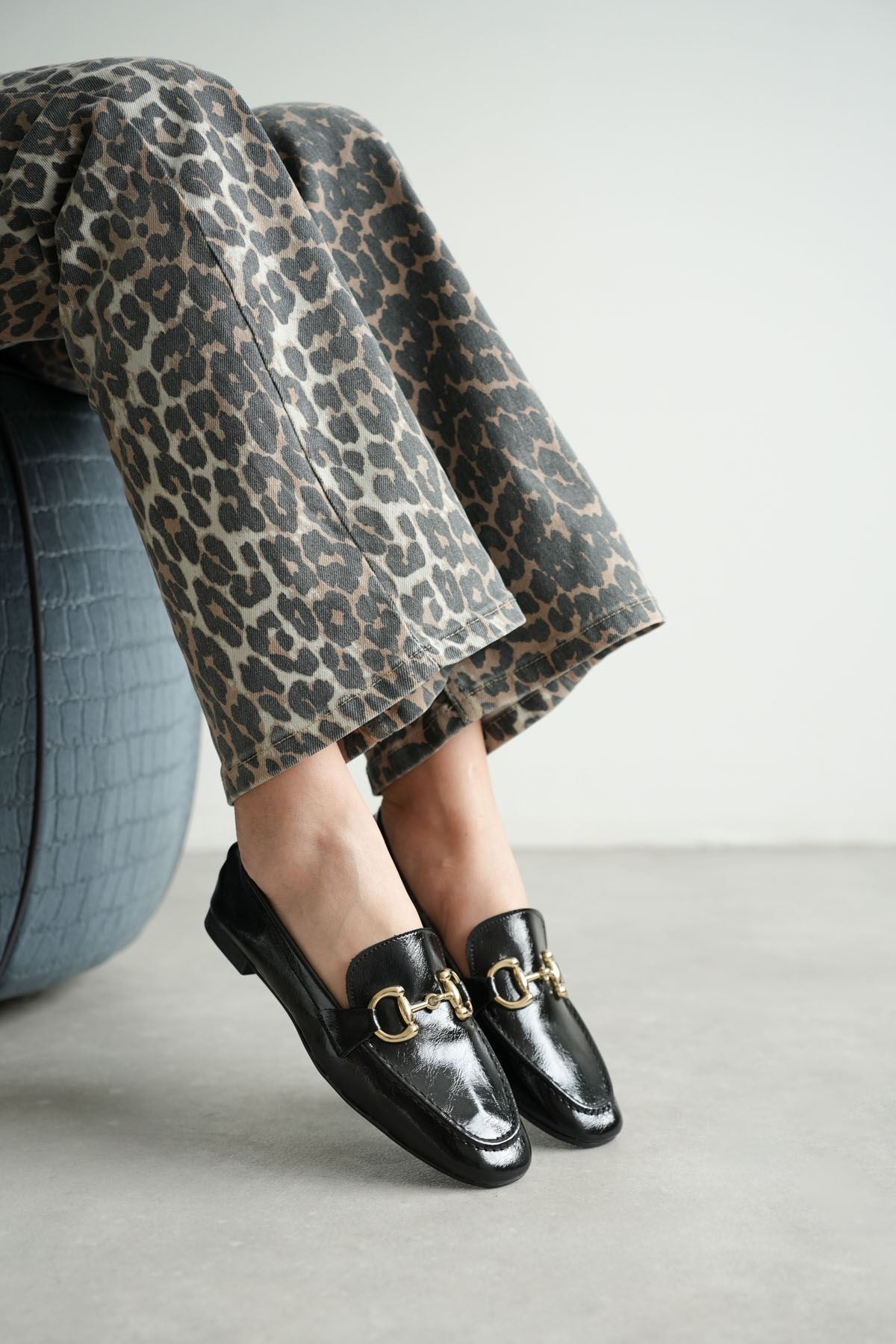 Kadın Pixo Düz Taban Babet - siyah-rugan