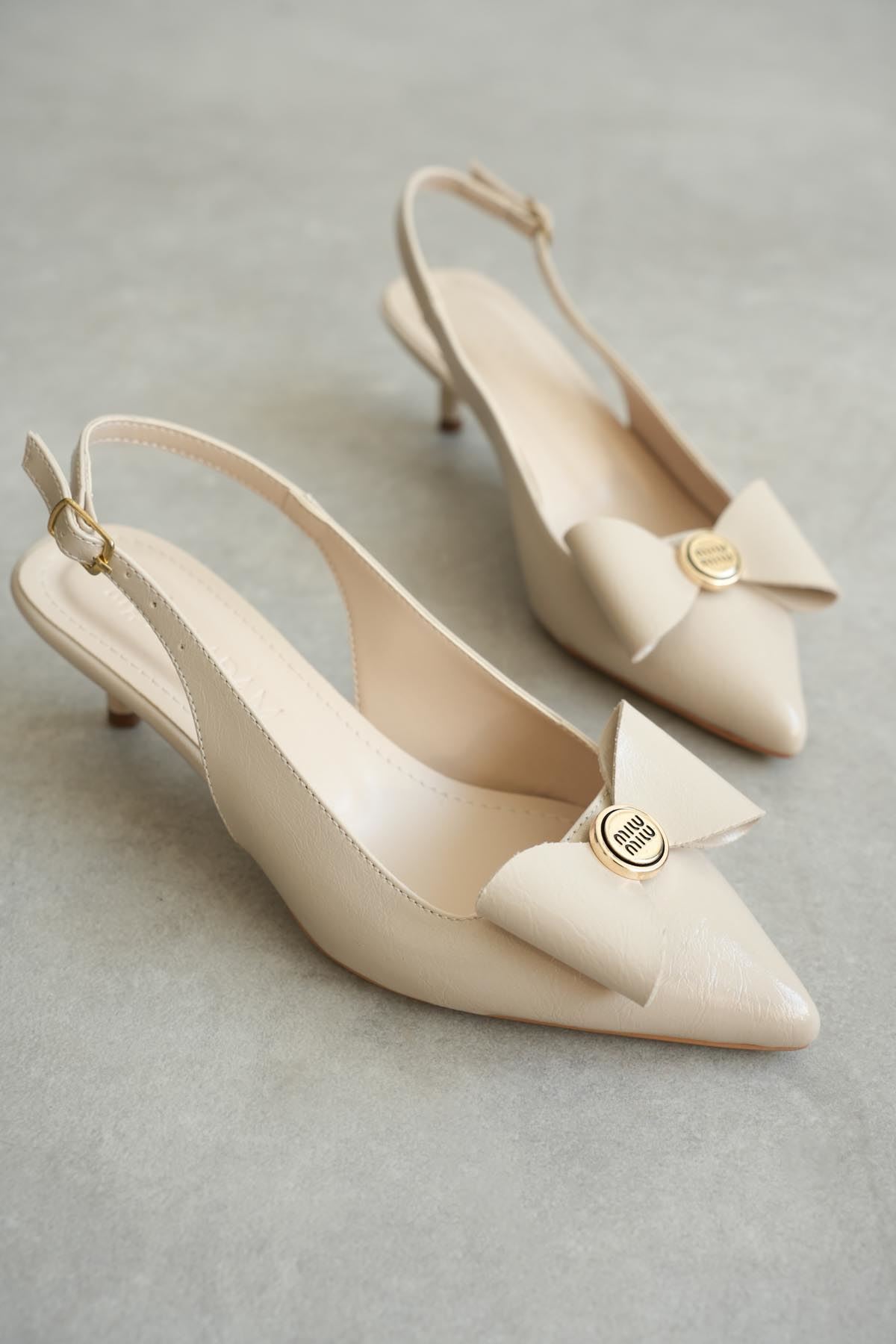 Kadın Tesla Kısa Topuklu Papyonlu Ayakkabı - Ten-Rugan