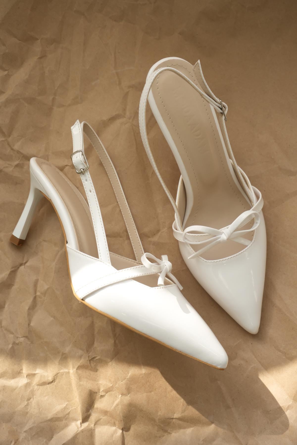 Kadın Sinco Fiyonklu Topuklu Ayakkabı - Beyaz-Rugan