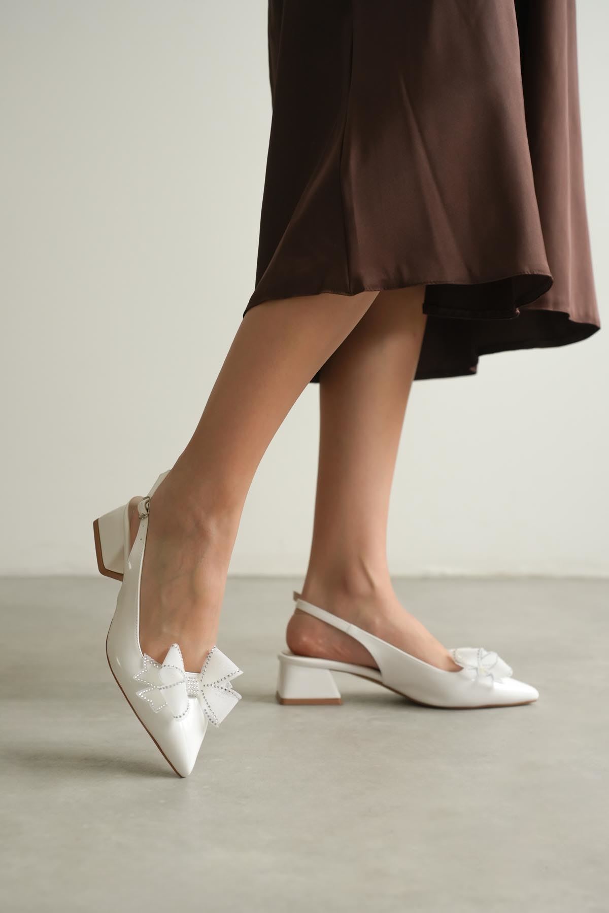 Kadın Howen Kısa Topuklu Ayakkabı - Beyaz-Rugan