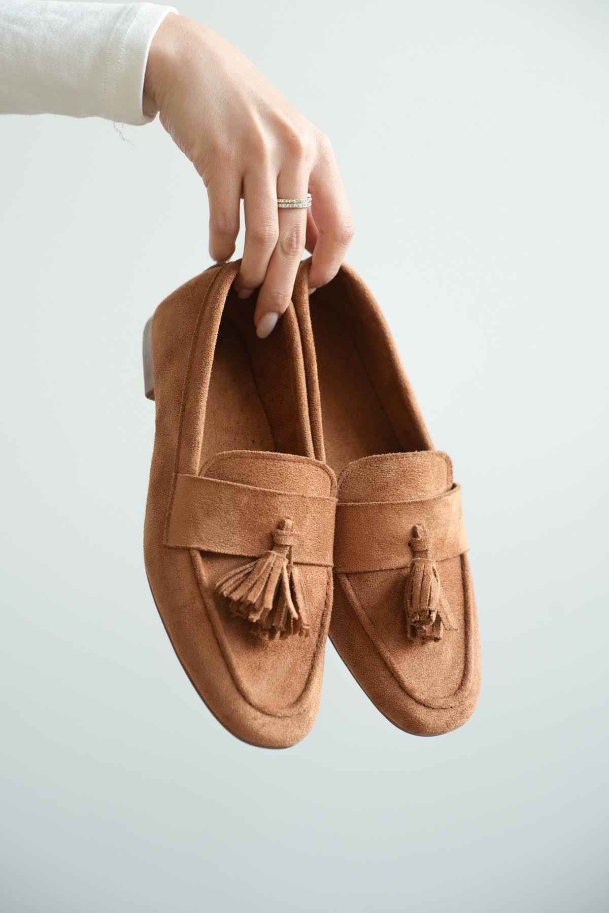 Kadın Boos Düz Taban Püsküllü Babet - Taba Süet