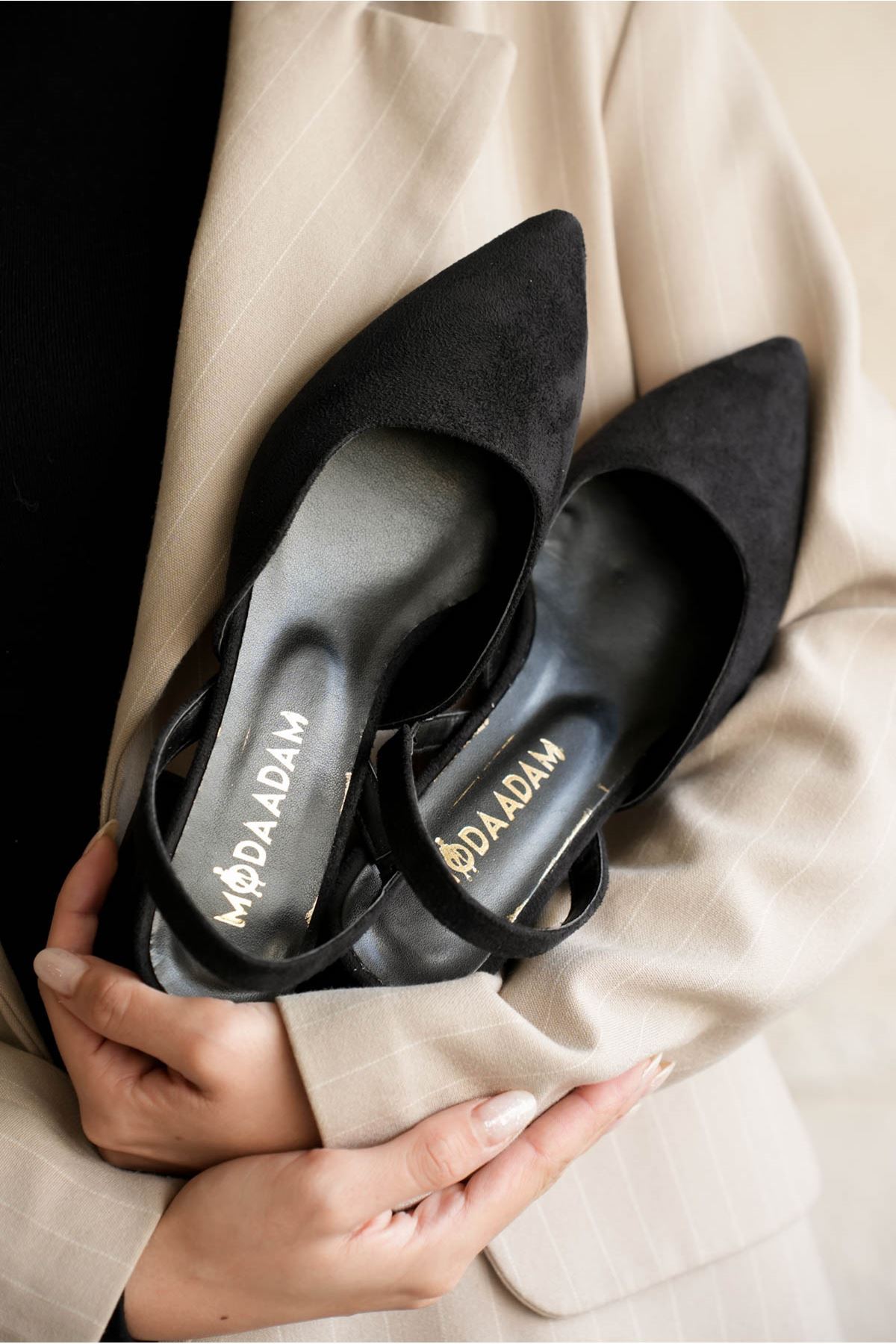 Kadın Monaco Kısa Topuklu Ayakkabı - Siyah Süet