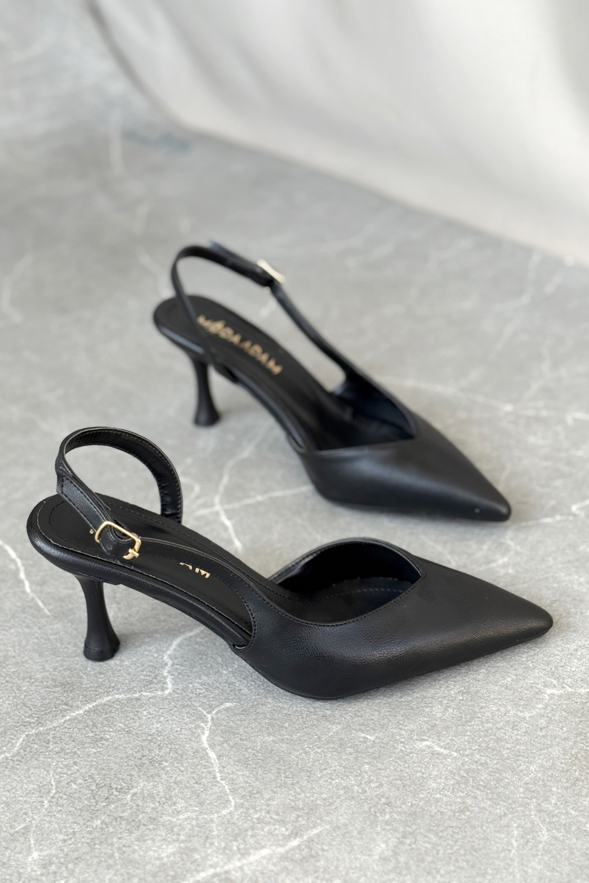 Kadın Eleni İnce Topuklu Ayakkabı - siyah-deri