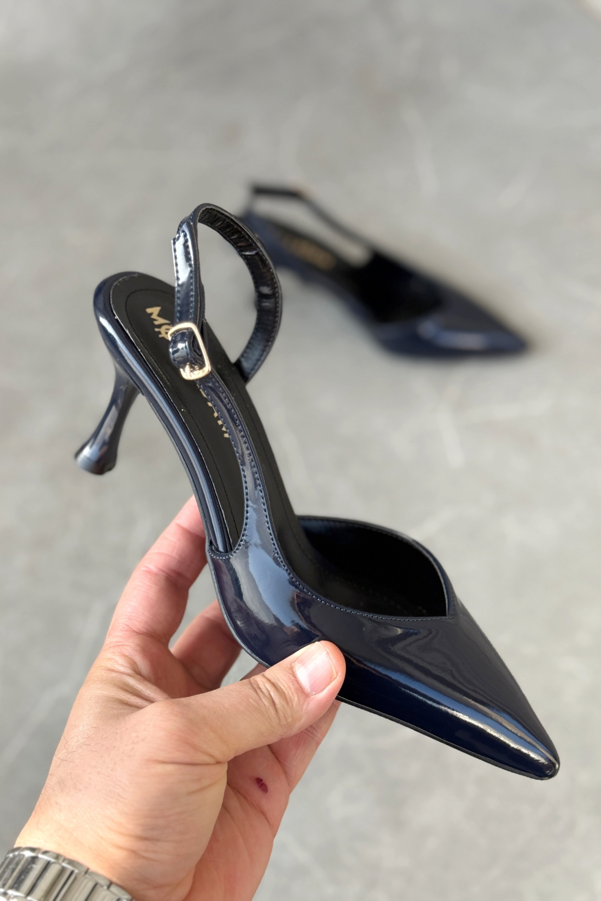 Kadın Eleni İnce Topuklu Ayakkabı - Lacivert-Rugan