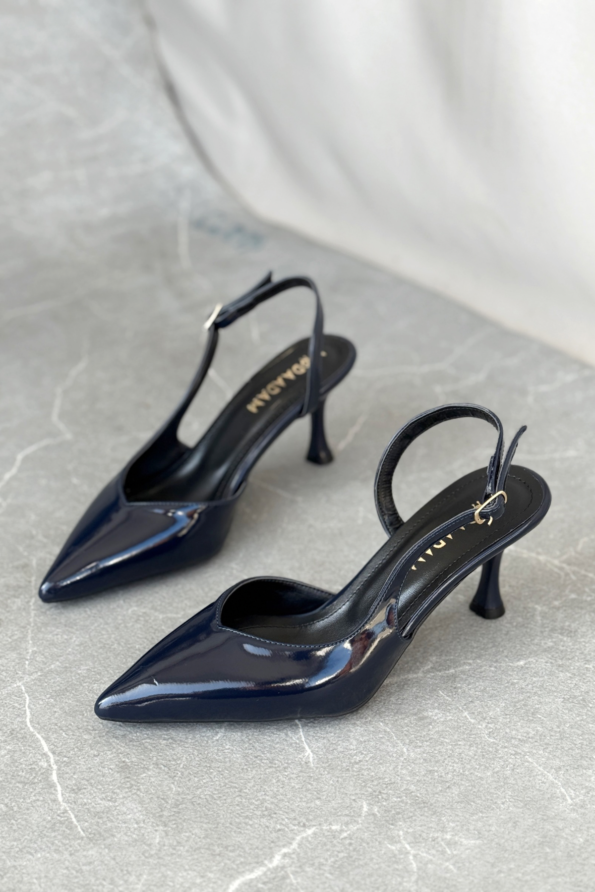 Kadın Eleni İnce Topuklu Ayakkabı - Lacivert-Rugan