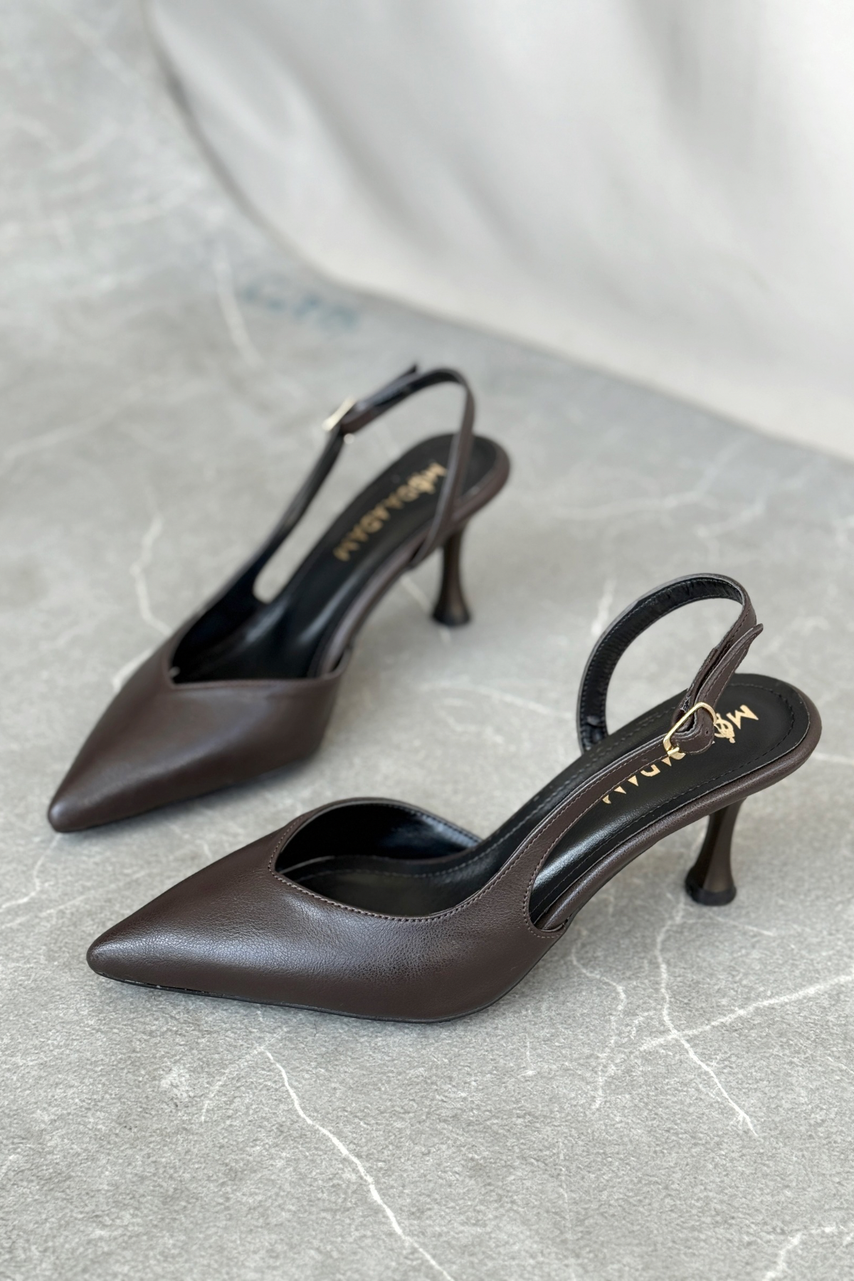 Kadın Eleni İnce Topuklu Ayakkabı - Kahve-Deri