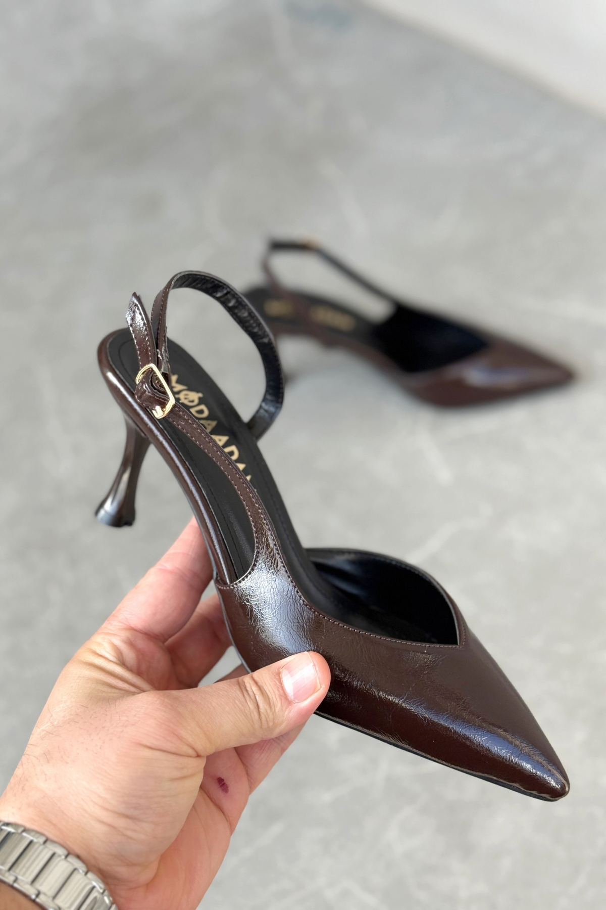 Kadın Eleni İnce Topuklu Ayakkabı - Kahve-Rugan