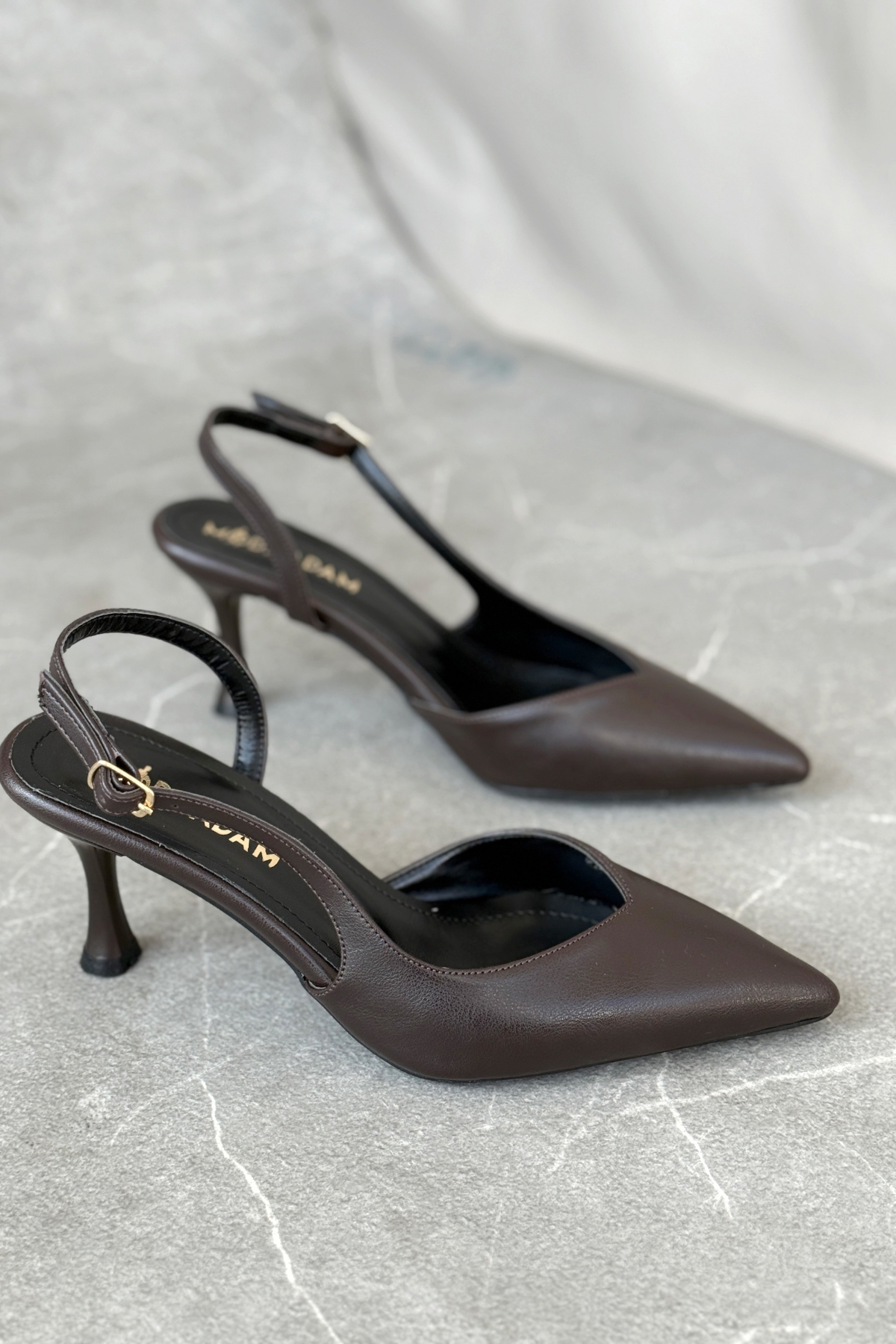 Kadın Eleni İnce Topuklu Ayakkabı - Kahve-Deri