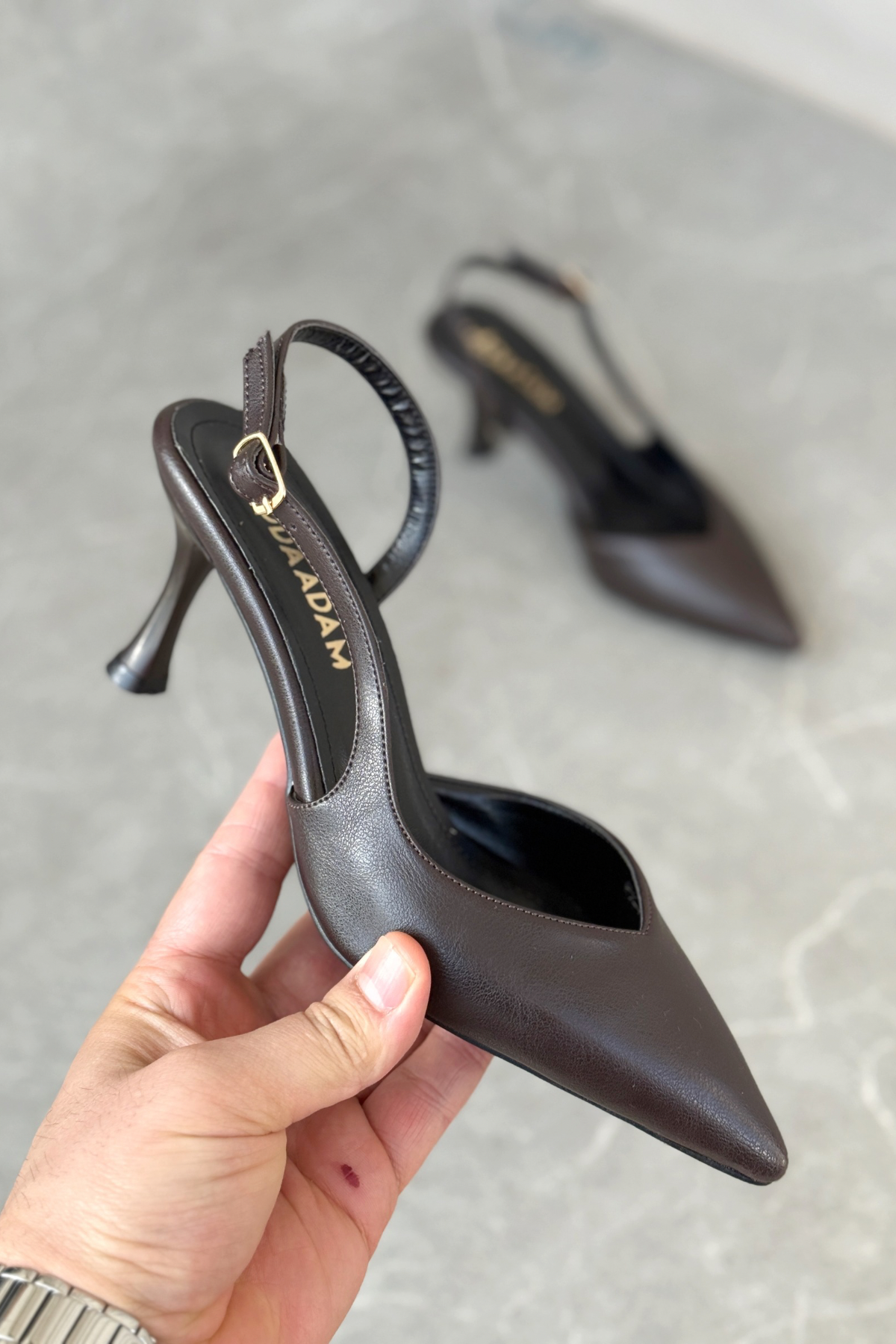 Kadın Eleni İnce Topuklu Ayakkabı - Kahve-Deri