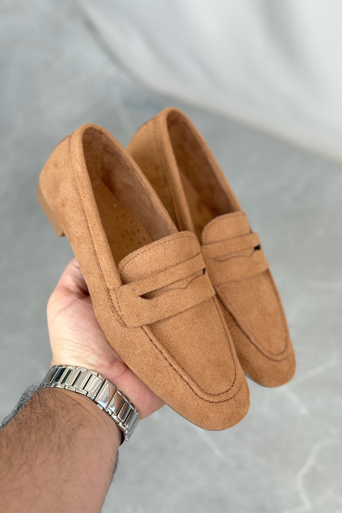 Kadın Olbin Düz Taban Babet - Taba Süet