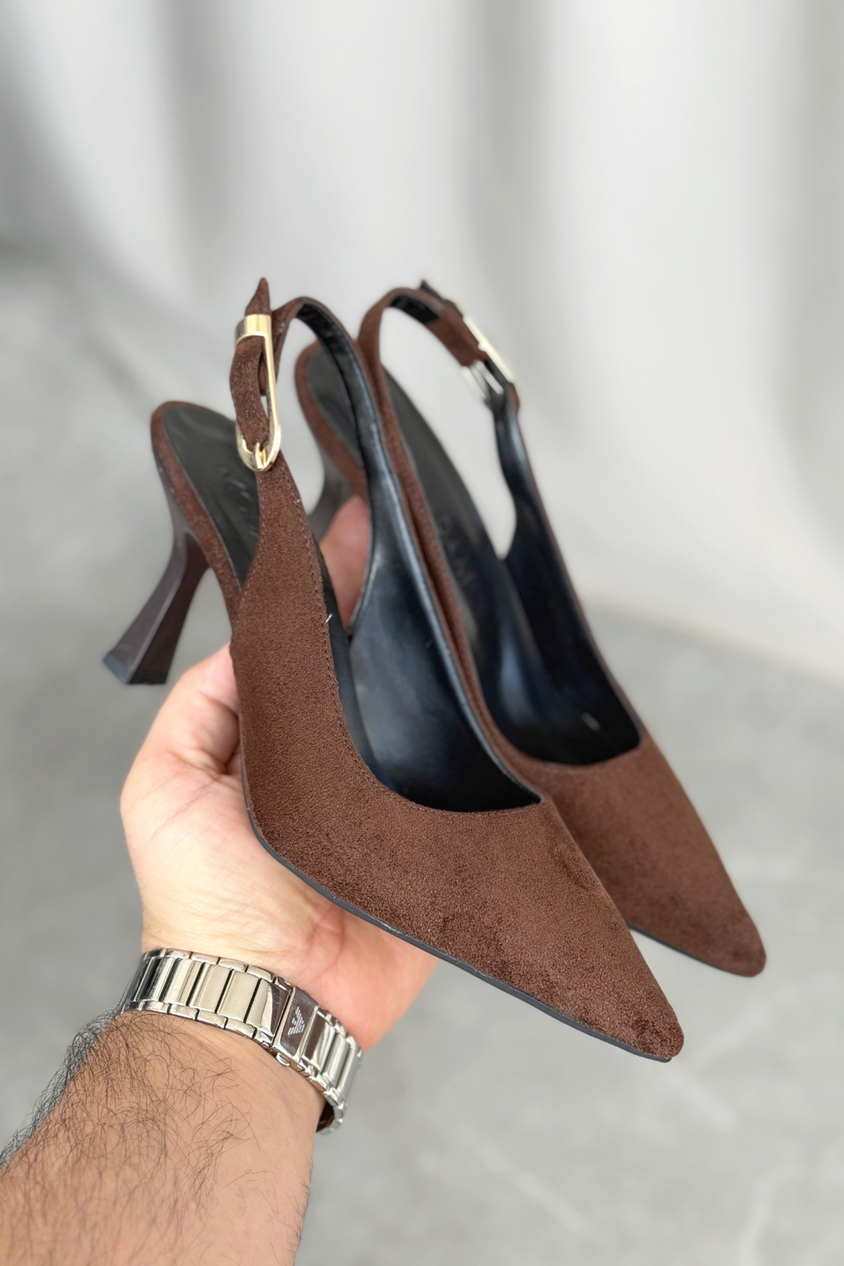 Kadın Ovis Sivri Topuklu Ayakkabı - Kahve-Süet