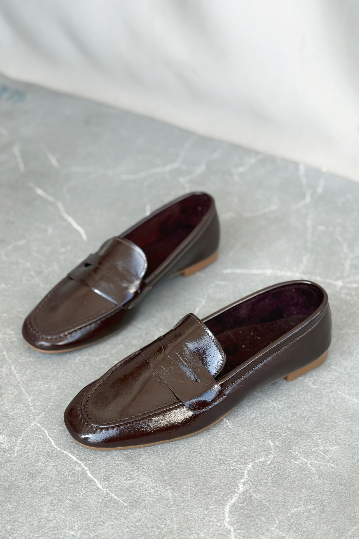 Kadın Olbin Düz Taban Babet - Kahve-Rugan