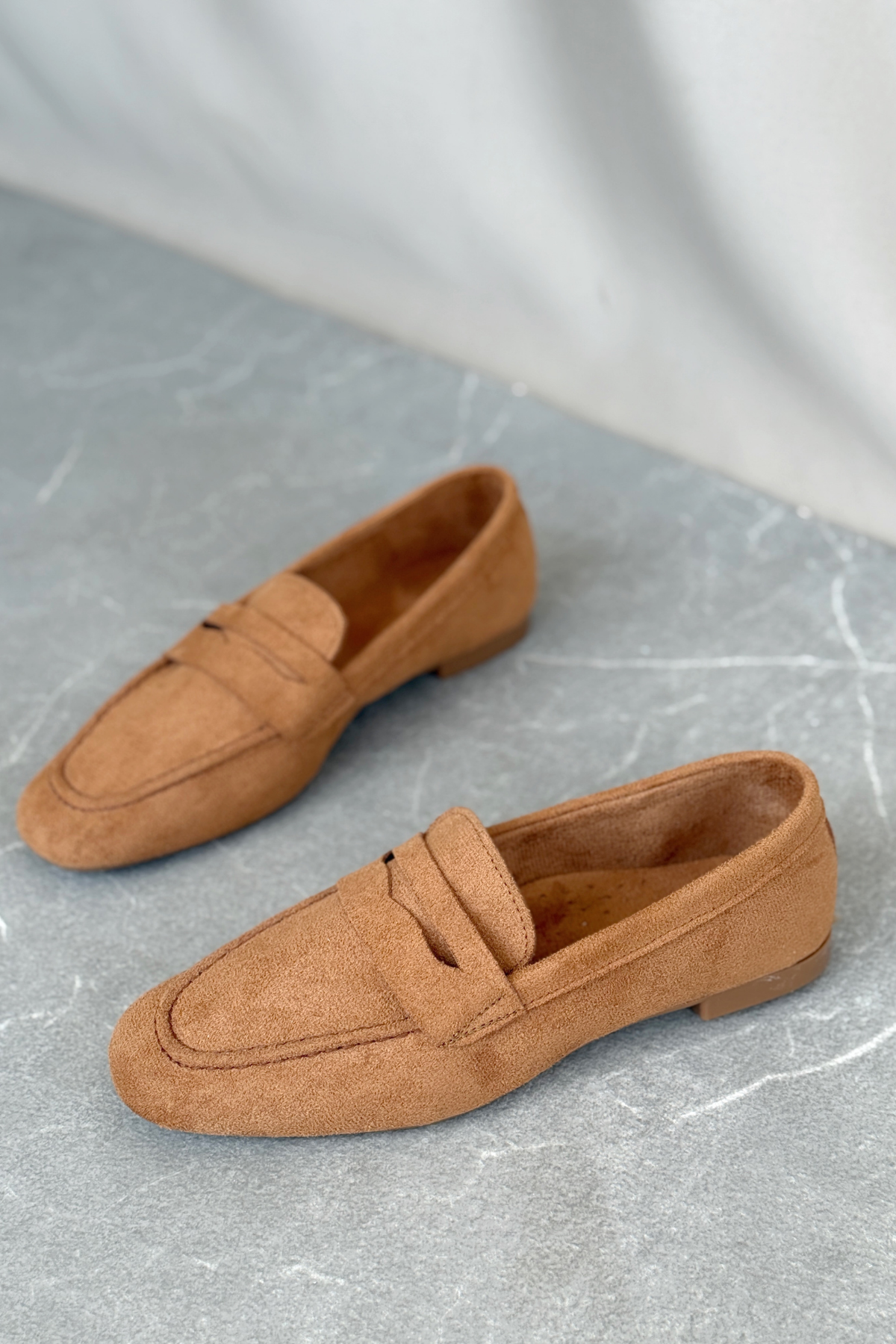 Kadın Olbin Düz Taban Babet - Taba Süet