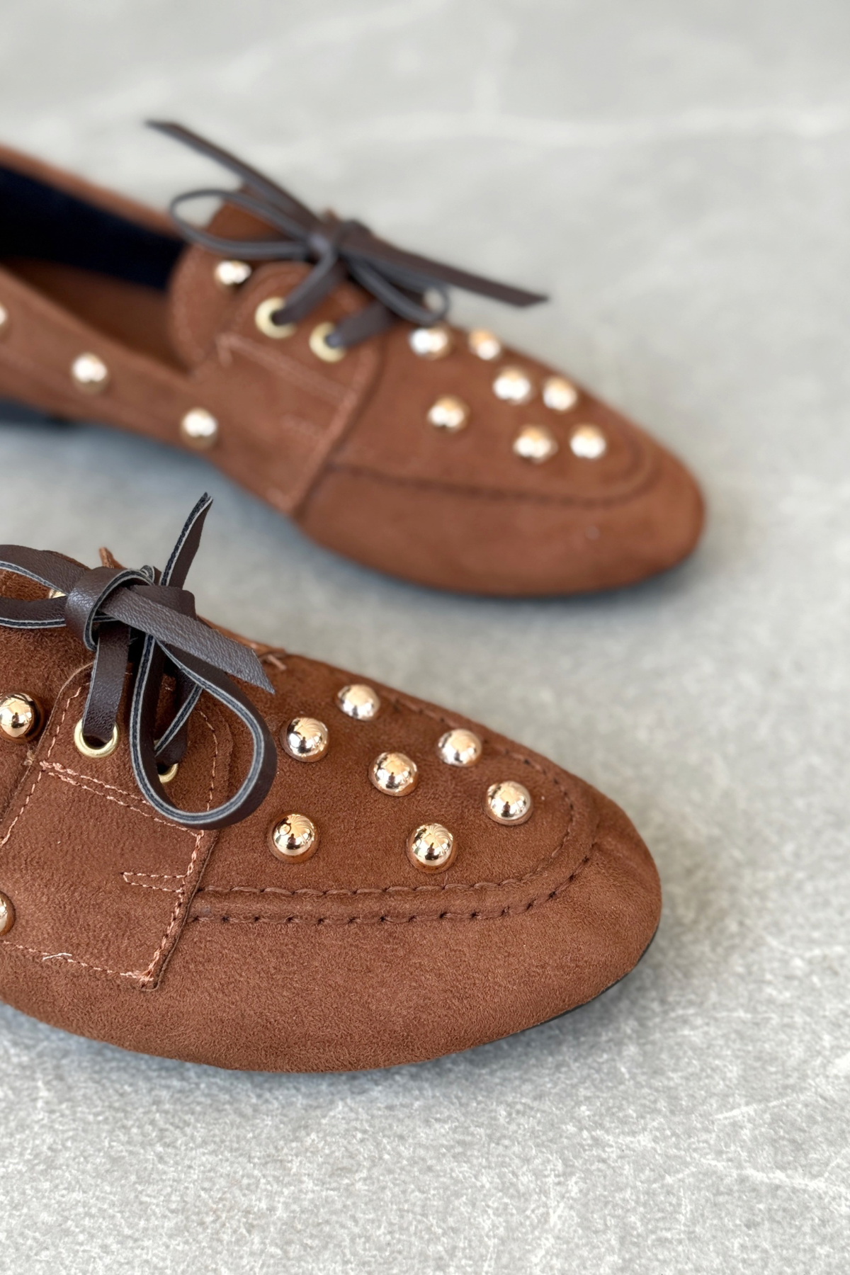 Kadın Fula Düz Taban Trok Detay Babet - Kahve-Süet