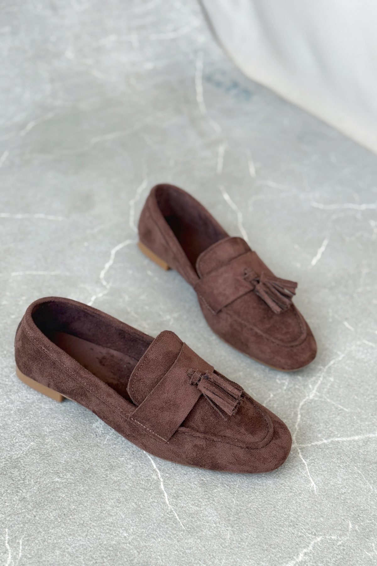 Kadın Boos Düz Taban Püsküllü Babet - Kahve-Süet