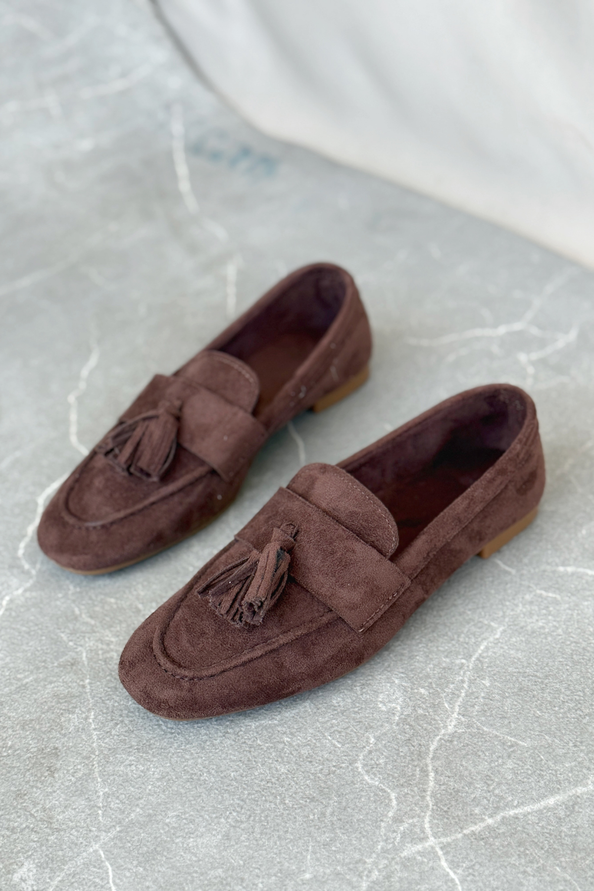 Kadın Boos Düz Taban Püsküllü Babet - Kahve-Süet