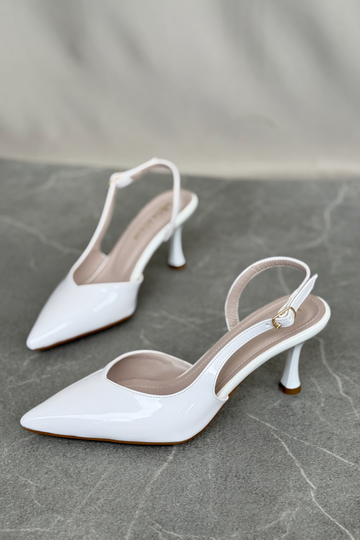 Kadın Eleni İnce Topuklu Ayakkabı - Beyaz-Rugan