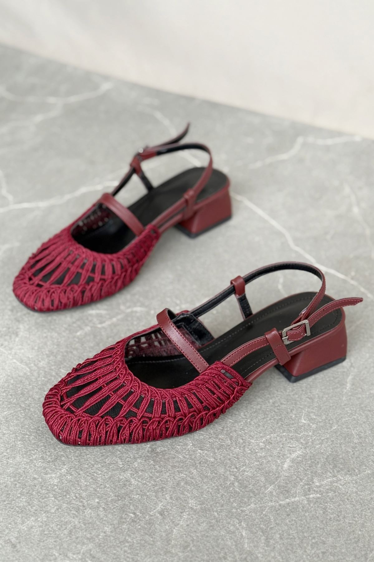 Kadın Cerny Kısa Topuklu Örgülü Ayakkabı - Bordo