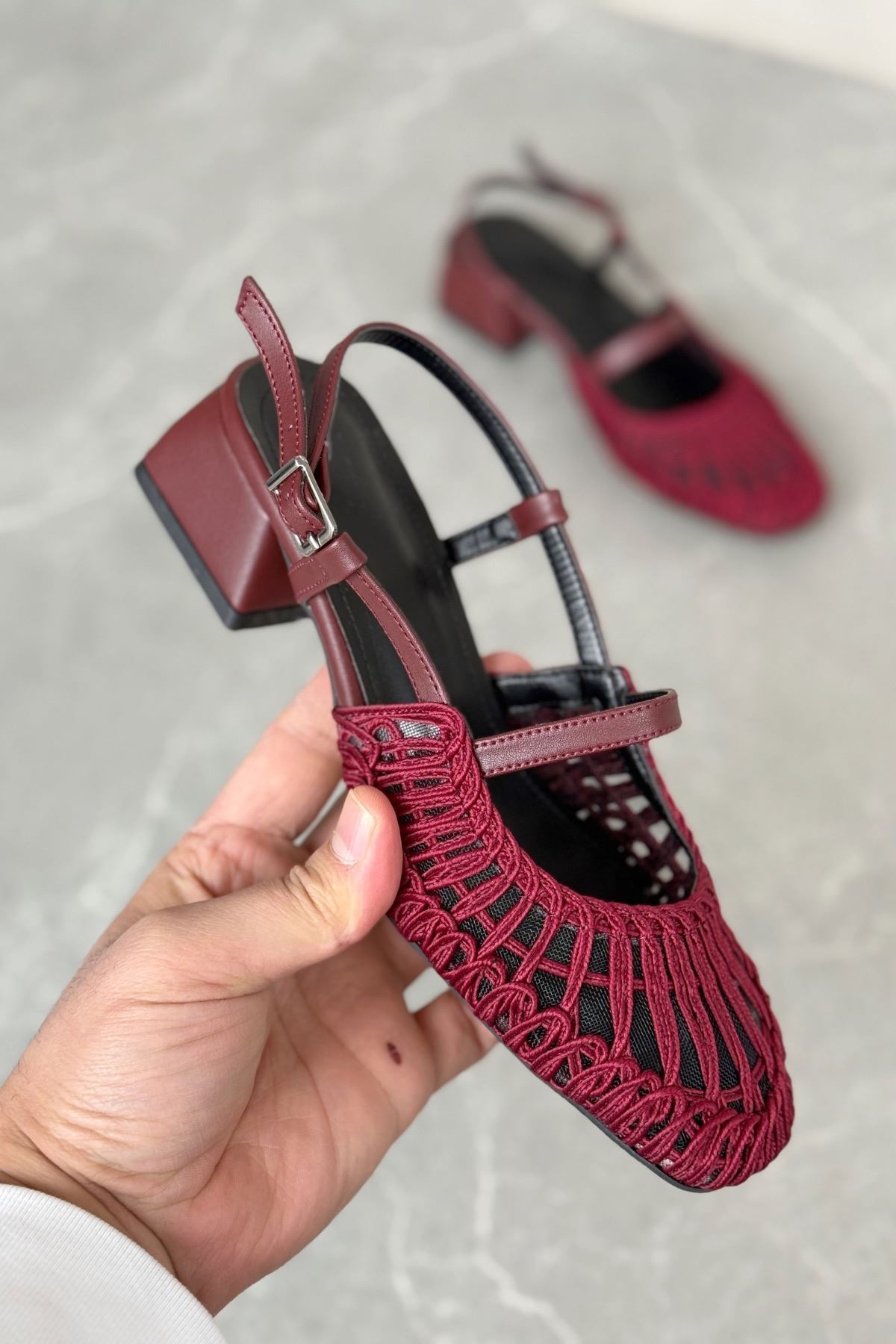 Kadın Cerny Kısa Topuklu Örgülü Ayakkabı - Bordo