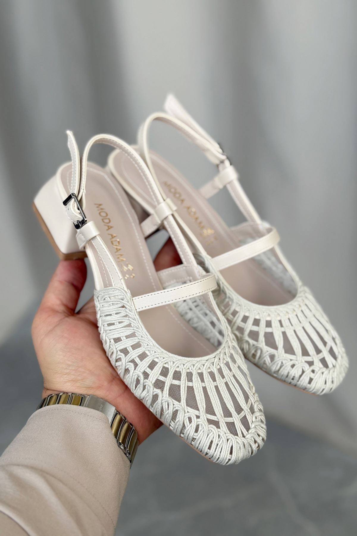 Kadın Cerny Kısa Topuklu Örgülü Ayakkabı - Ten