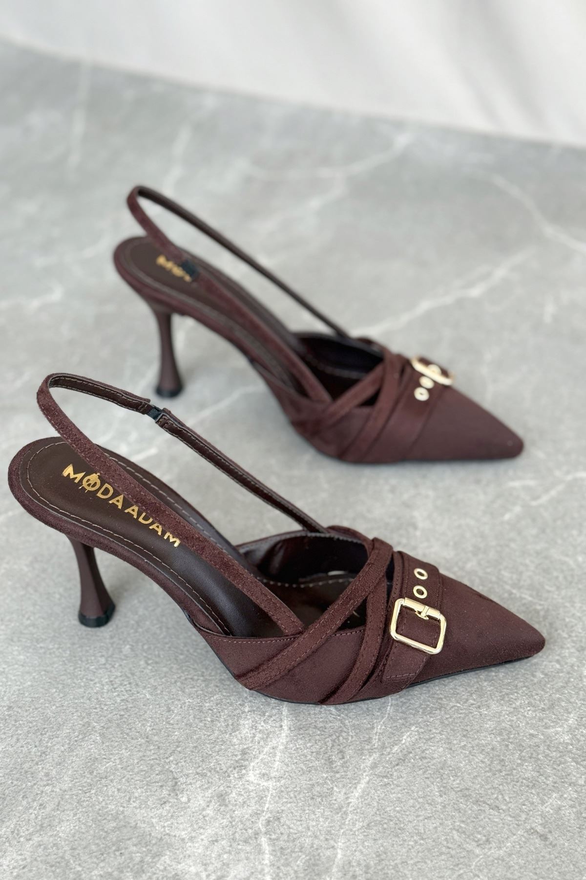 Kadın Wille İnce Topuklu Ayakkabı - Kahve-Süet