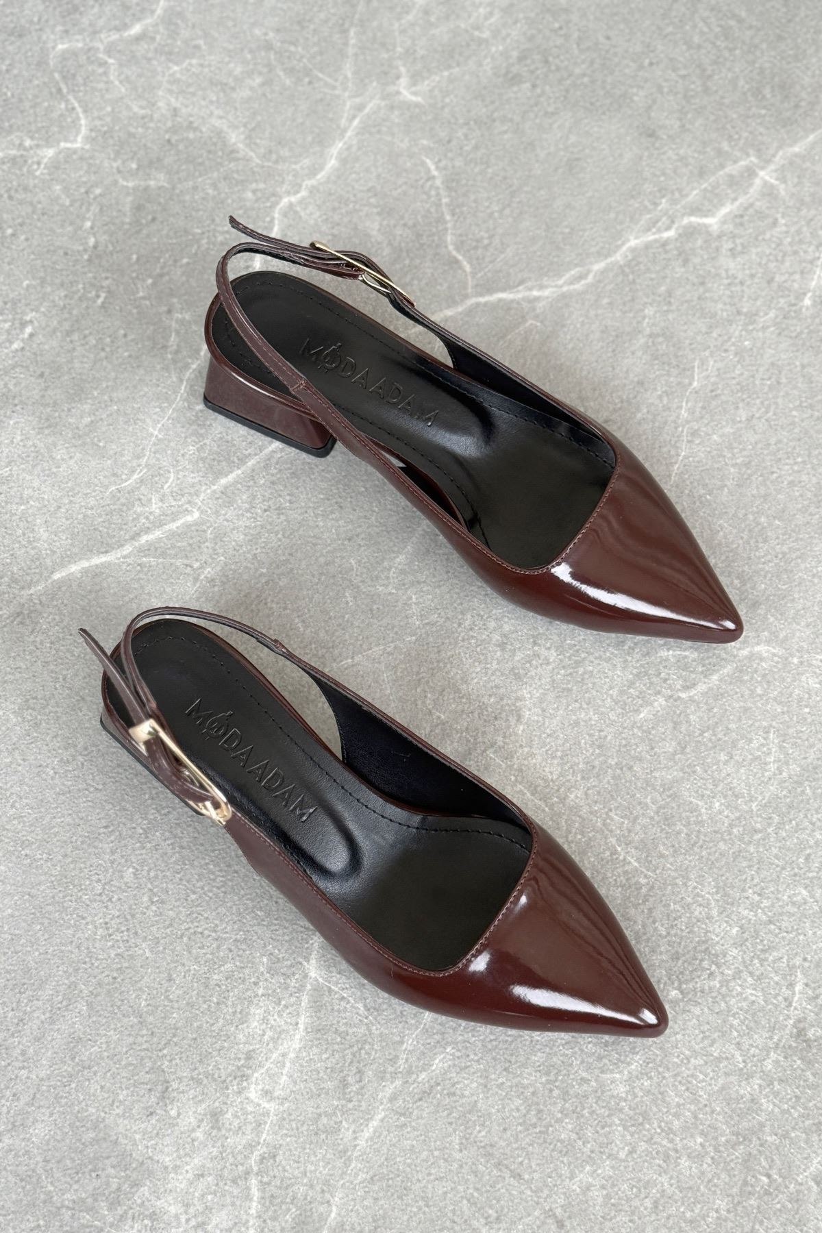 Kadın Mely Tokalı Kısa Topuklu Ayakkabı - Kahve-Rugan