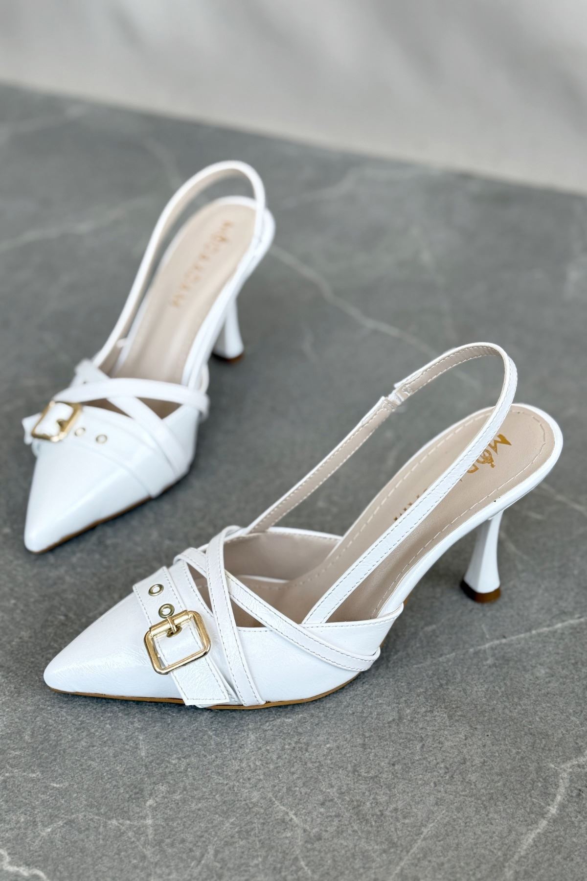 Kadın Wille İnce Topuklu Ayakkabı - Beyaz-Rugan