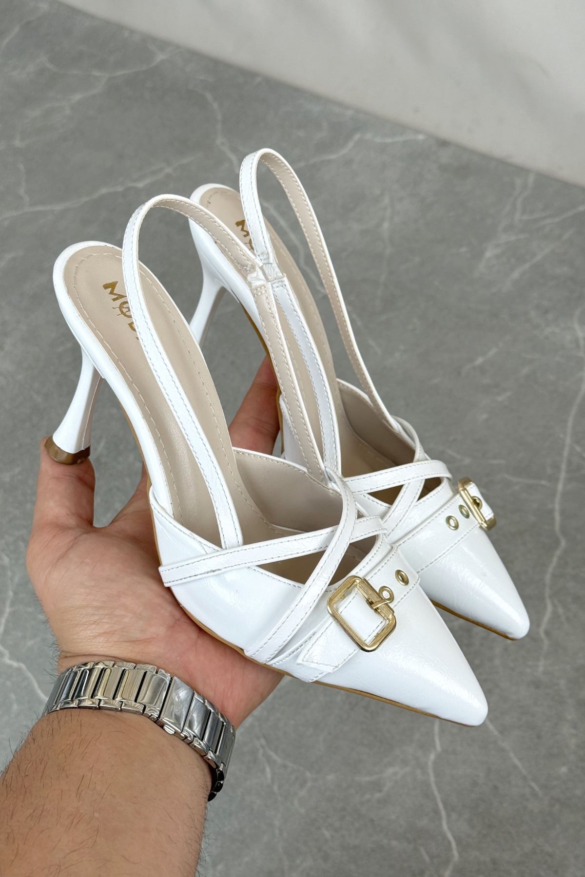 Kadın Wille İnce Topuklu Ayakkabı - Beyaz-Rugan