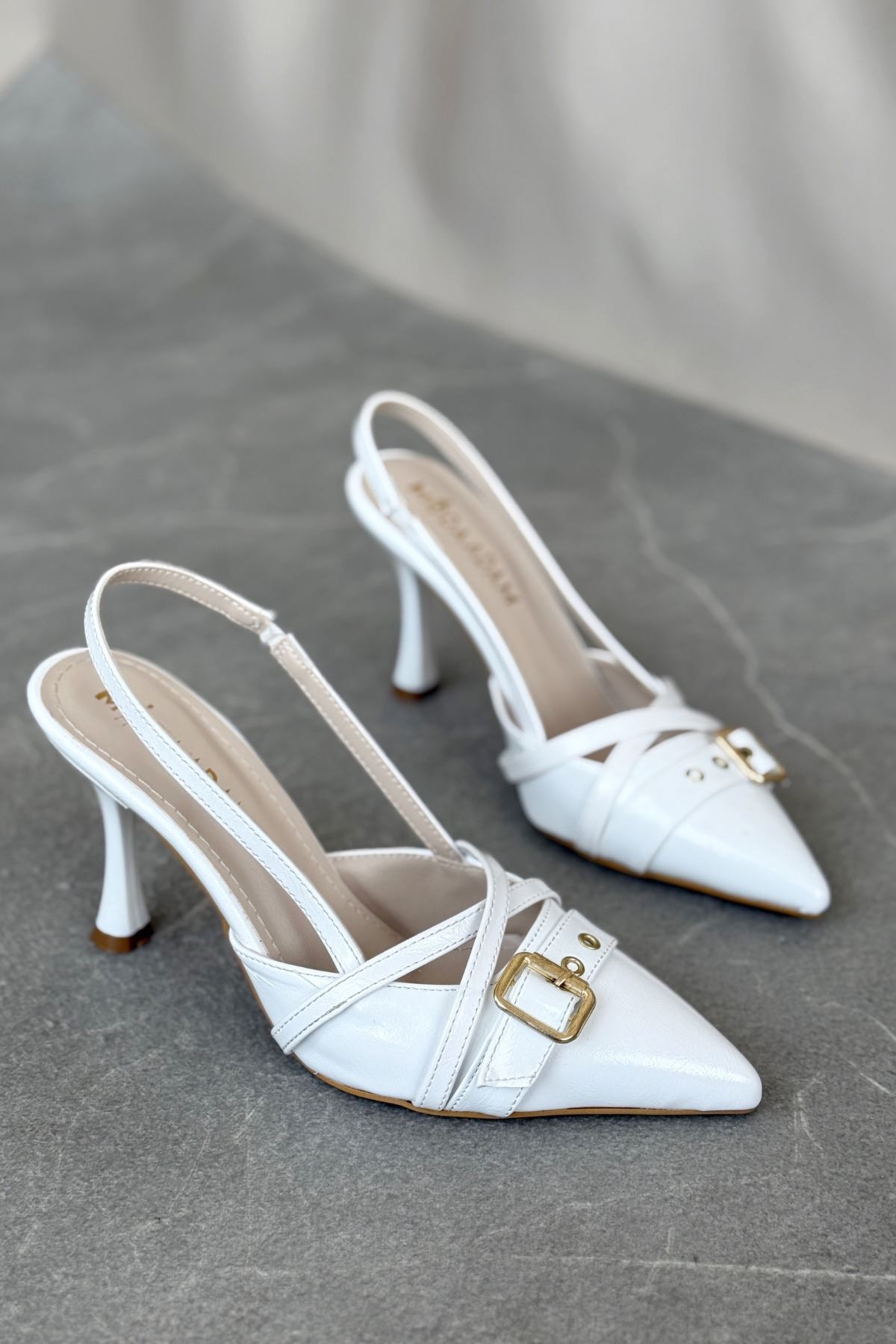 Kadın Wille İnce Topuklu Ayakkabı - Beyaz-Rugan