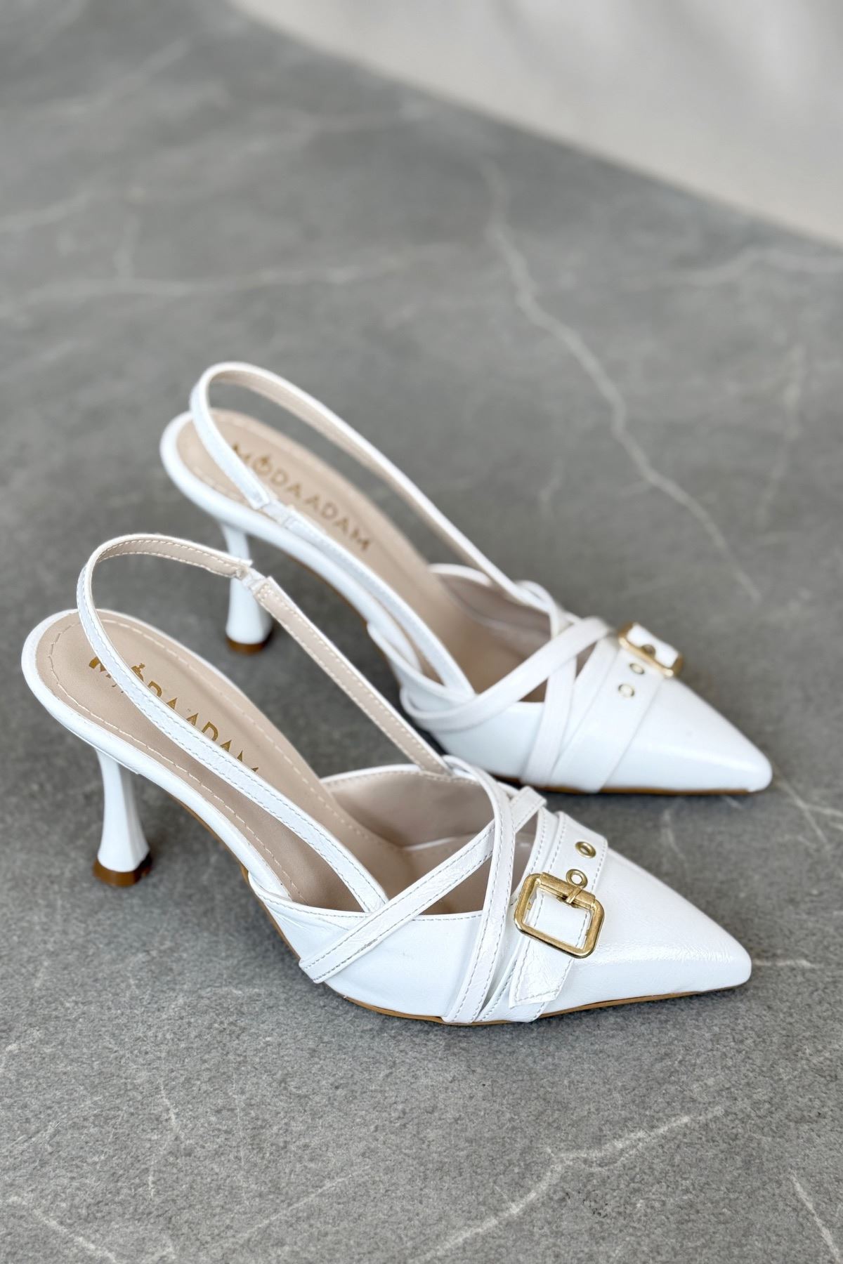 Kadın Wille İnce Topuklu Ayakkabı - Beyaz-Rugan