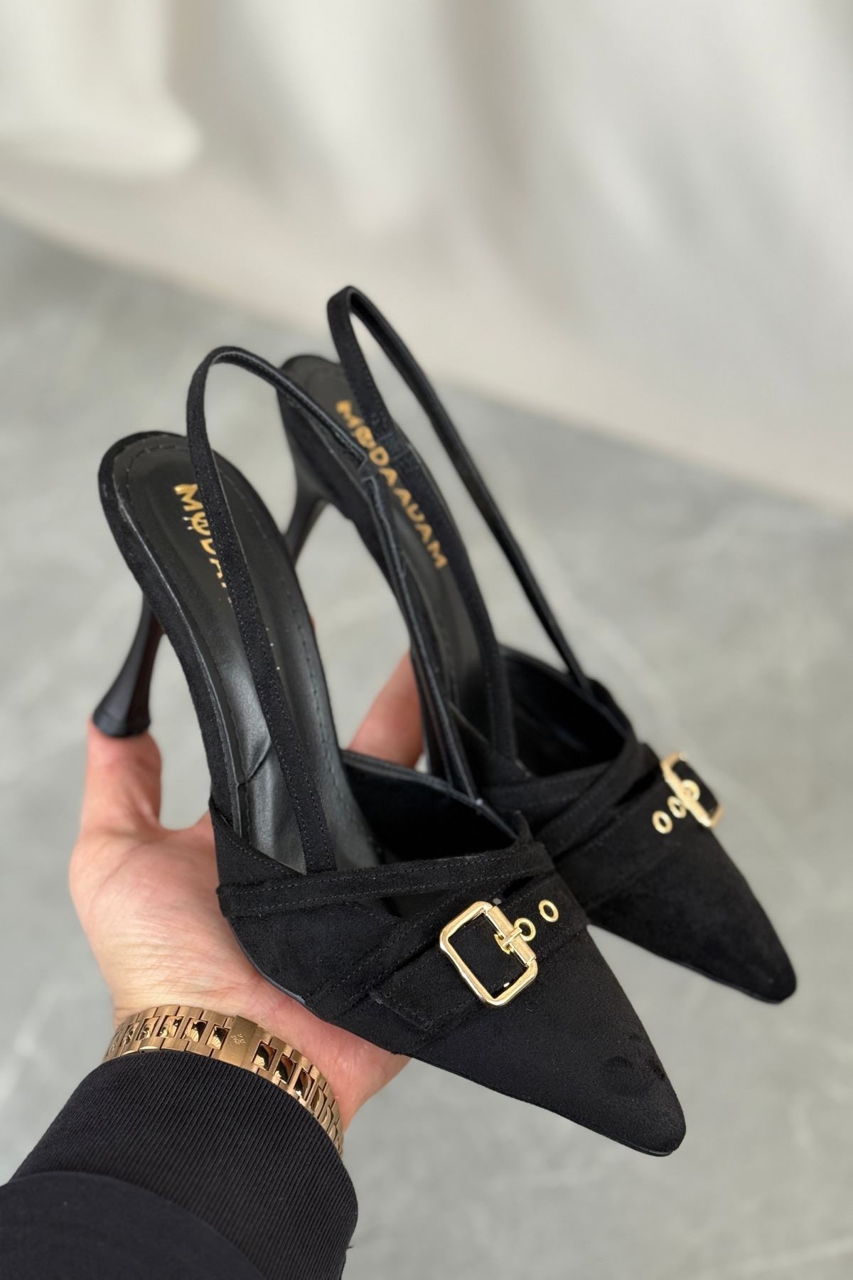 Kadın Wille İnce Topuklu Ayakkabı - Siyah Süet