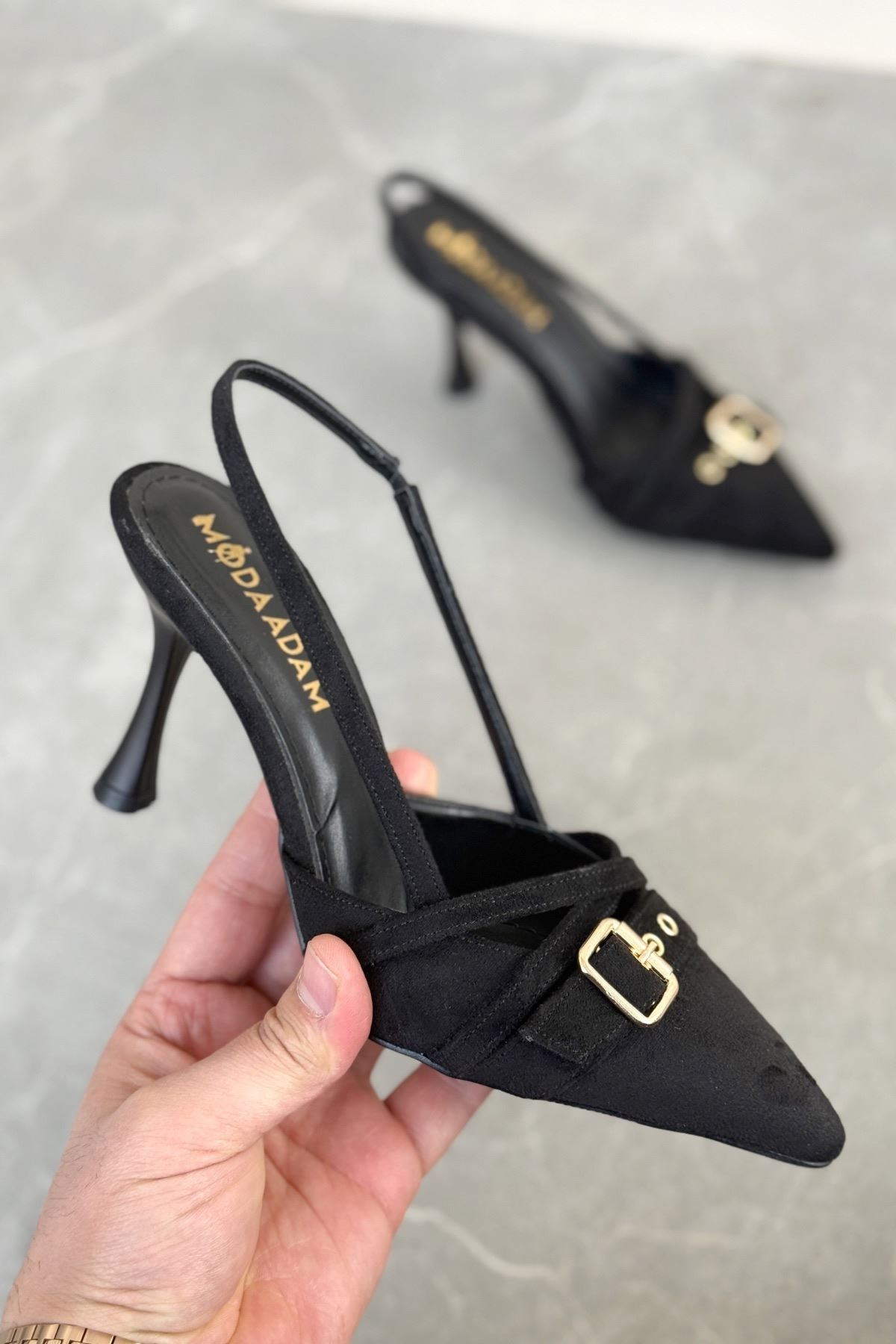 Kadın Wille İnce Topuklu Ayakkabı - Siyah Süet