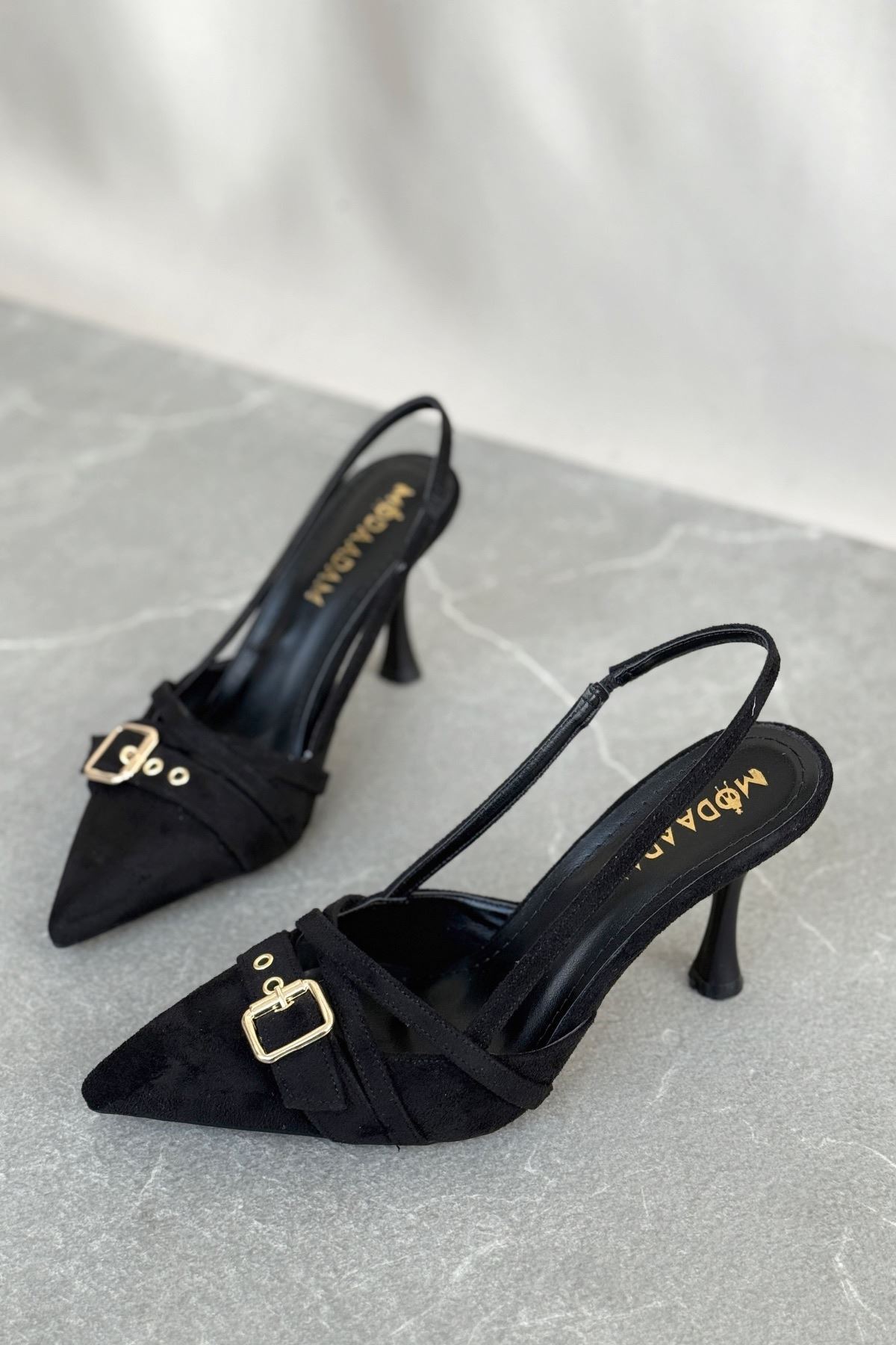 Kadın Wille İnce Topuklu Ayakkabı - Siyah Süet