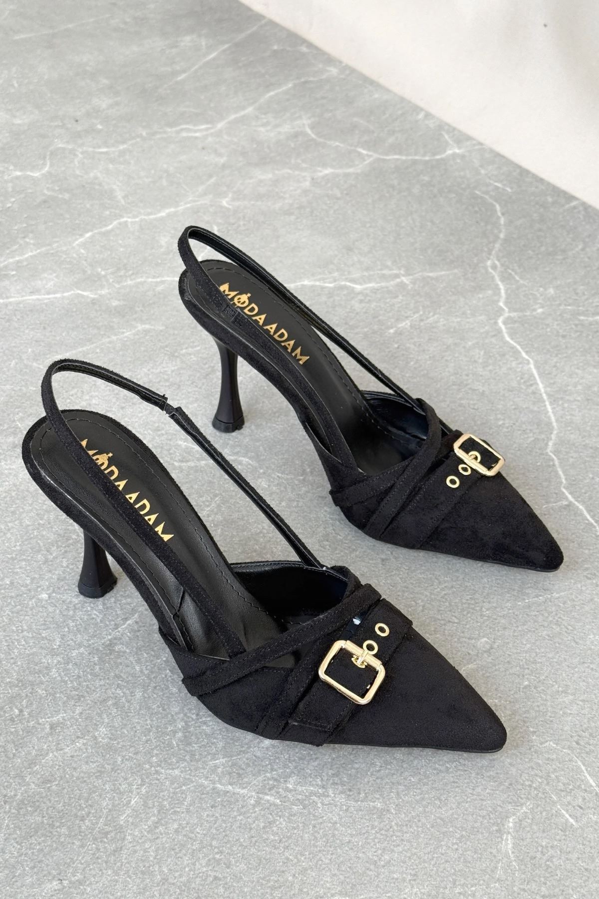 Kadın Wille İnce Topuklu Ayakkabı - Siyah Süet