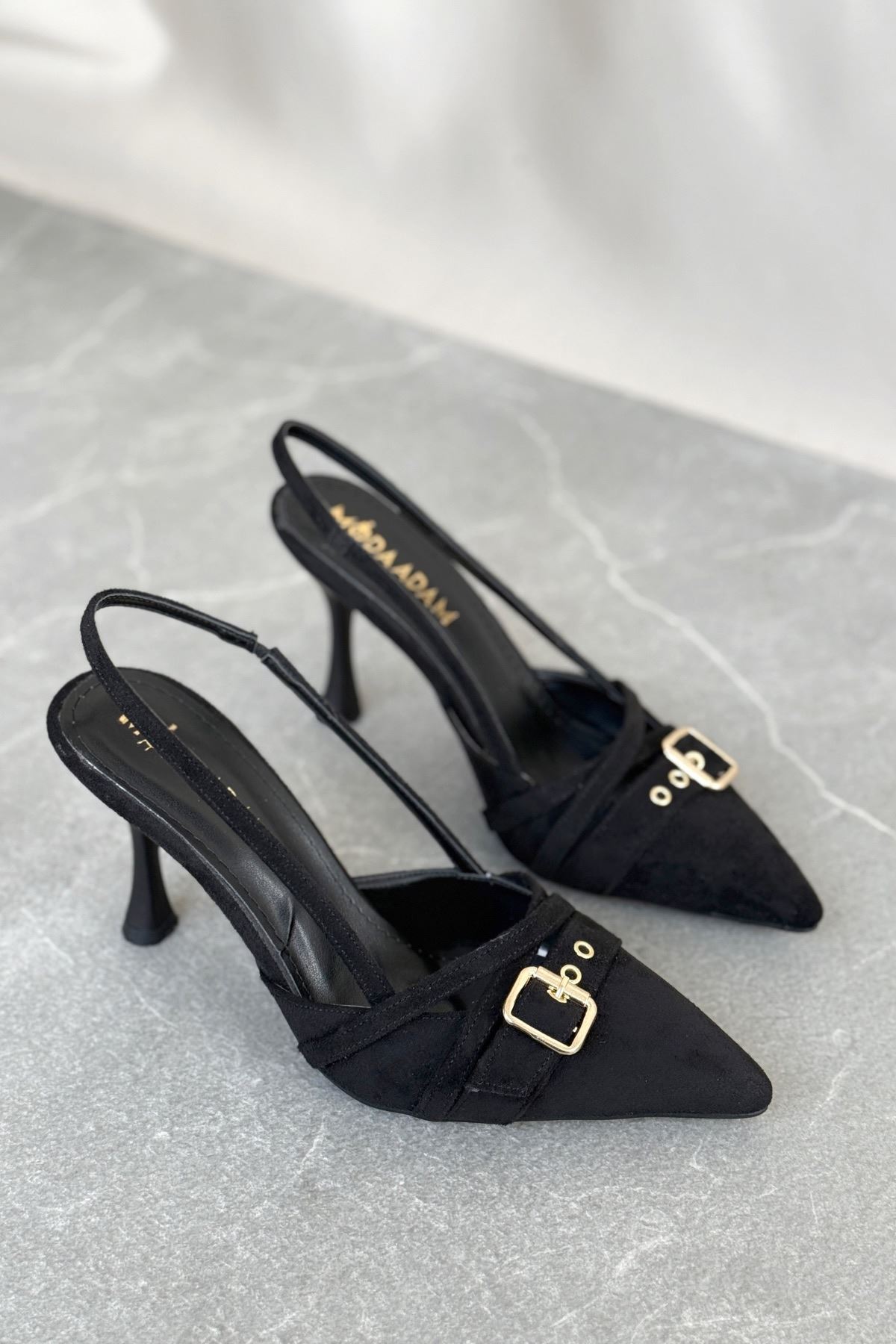 Kadın Wille İnce Topuklu Ayakkabı - Siyah Süet