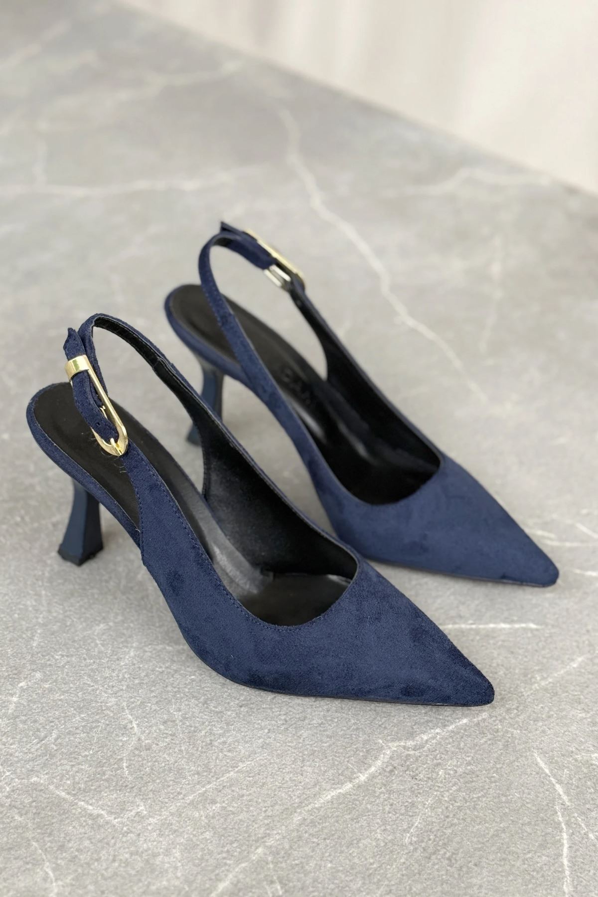 Kadın Ovis Sivri Topuklu Ayakkabı - Lacivert-Süet