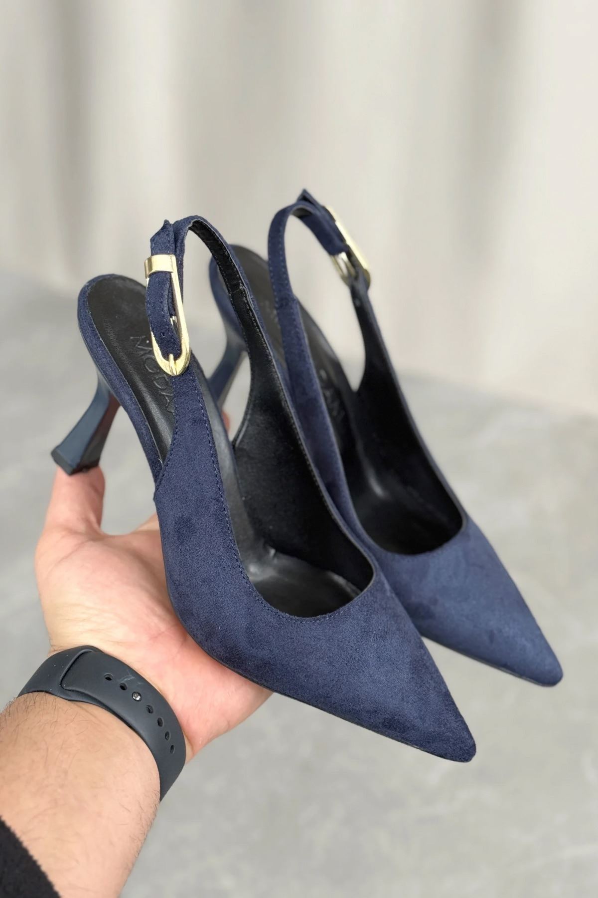 Kadın Ovis Sivri Topuklu Ayakkabı - Lacivert-Süet