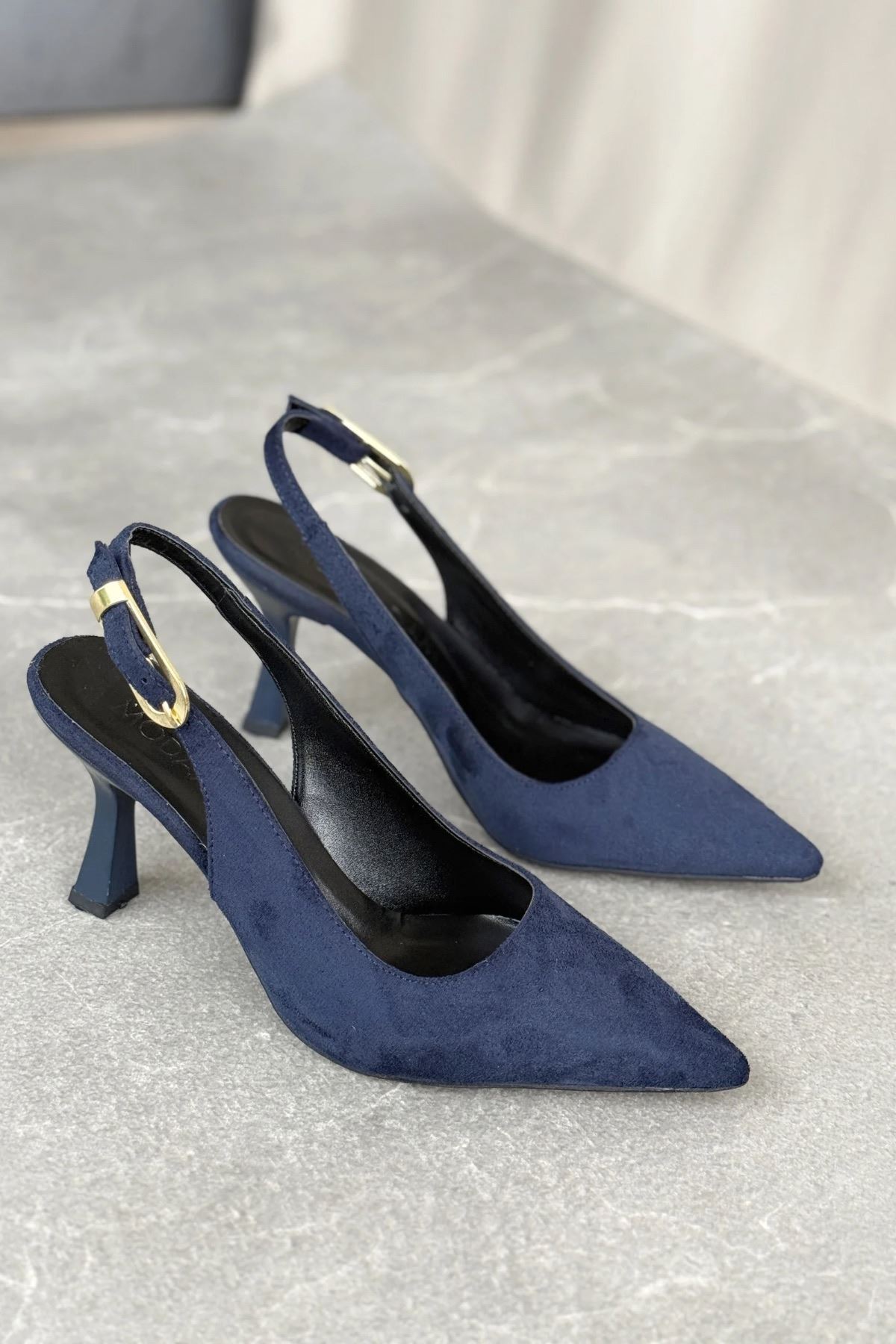 Kadın Ovis Sivri Topuklu Ayakkabı - Lacivert-Süet