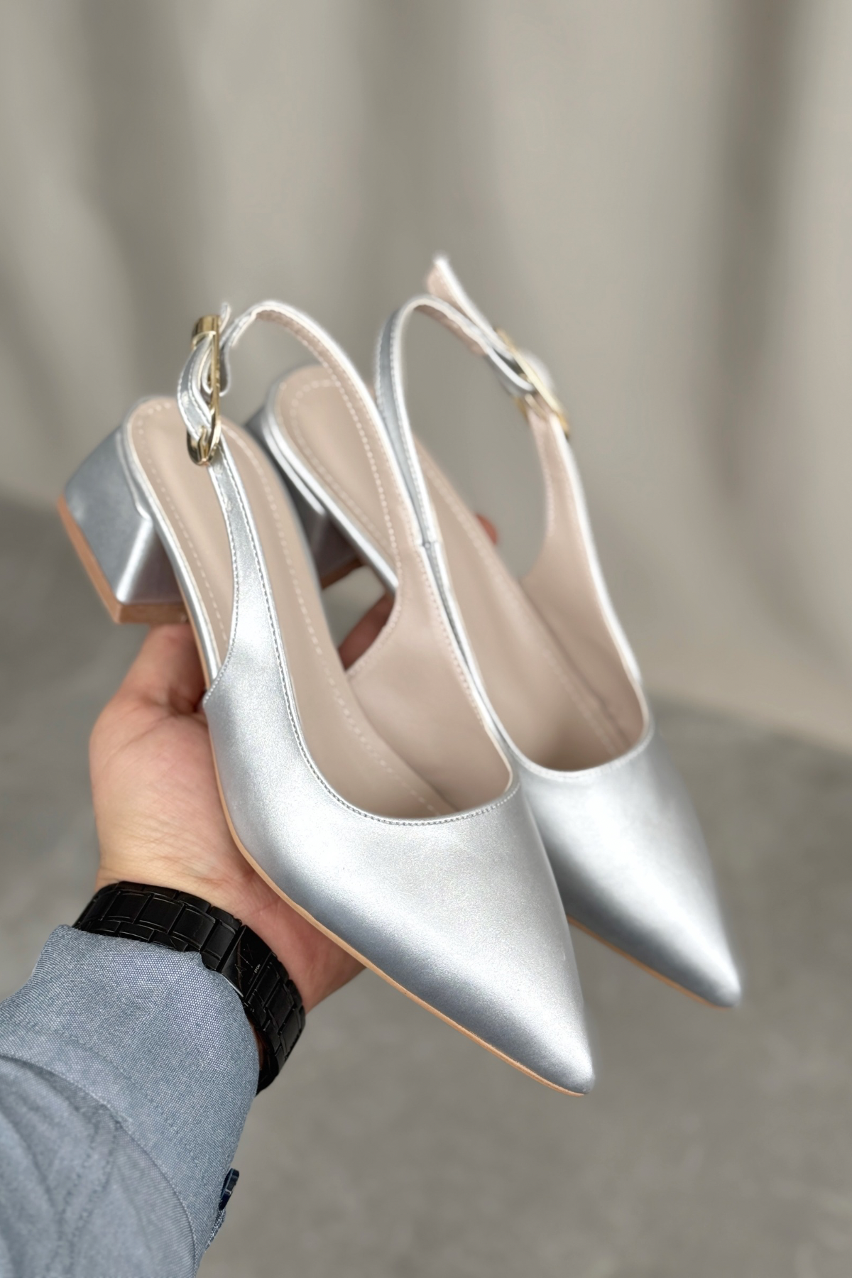 Kadın Mely Tokalı Kısa Topuklu Ayakkabı - Gümüş