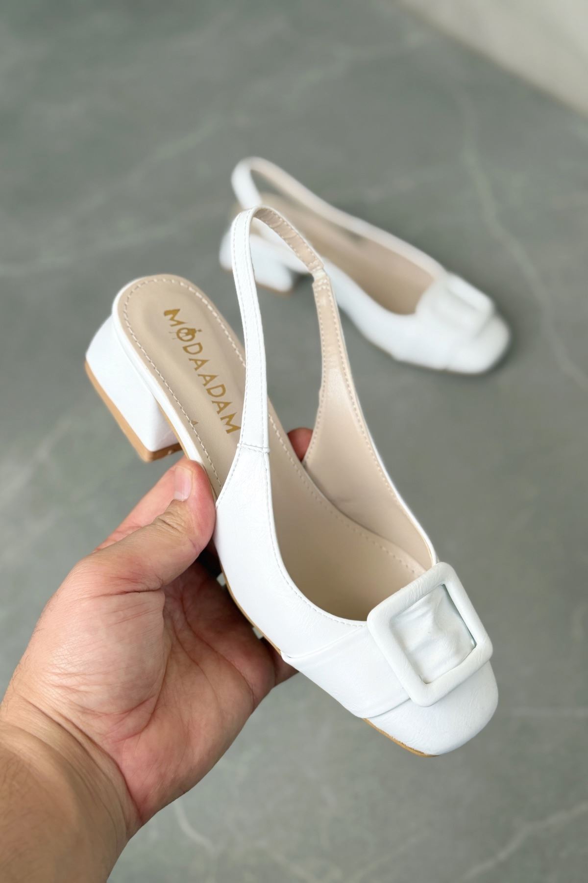 Kadın Monet Kısa Topuklu Ayakkabı - Beyaz-Rugan