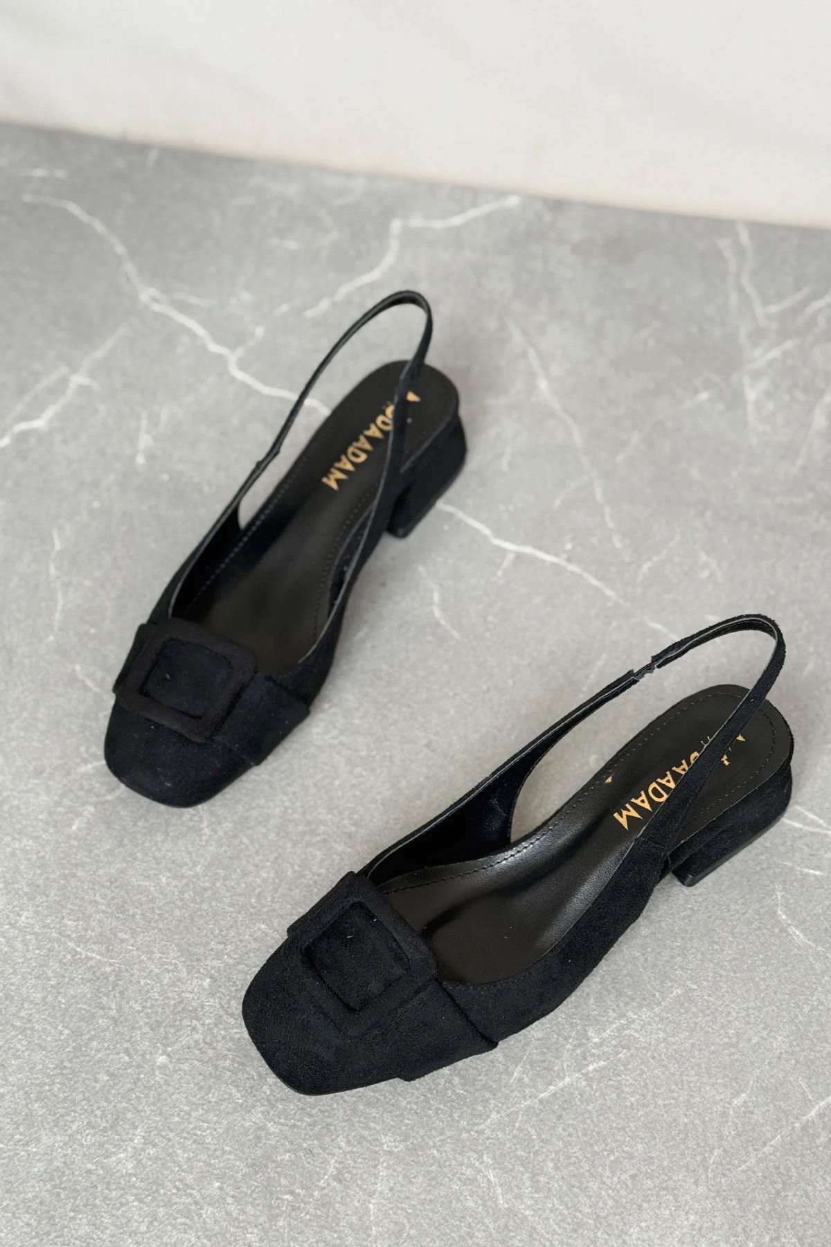 Kadın Monet Kısa Topuklu Ayakkabı - Siyah Süet