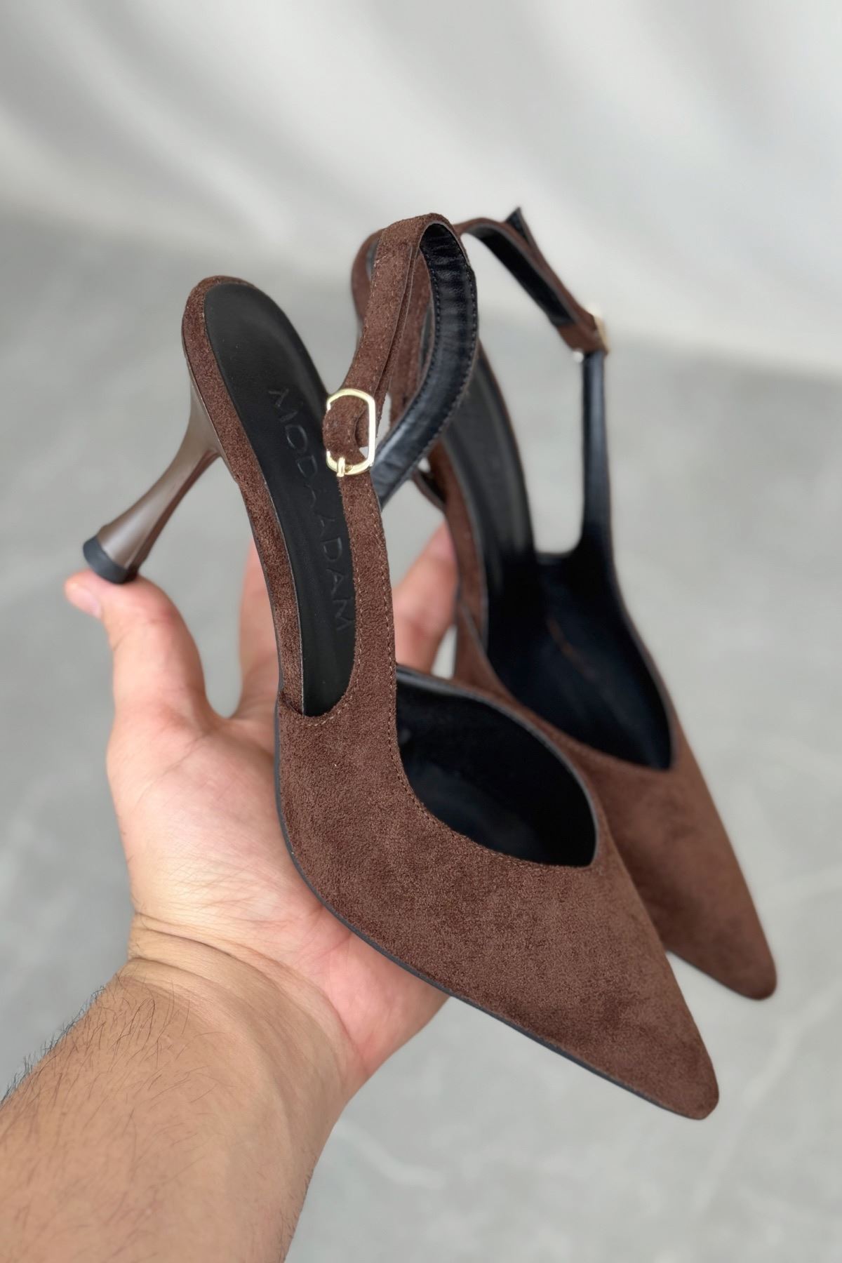 Kadın Eleni İnce Topuklu Ayakkabı - Kahve-Süet